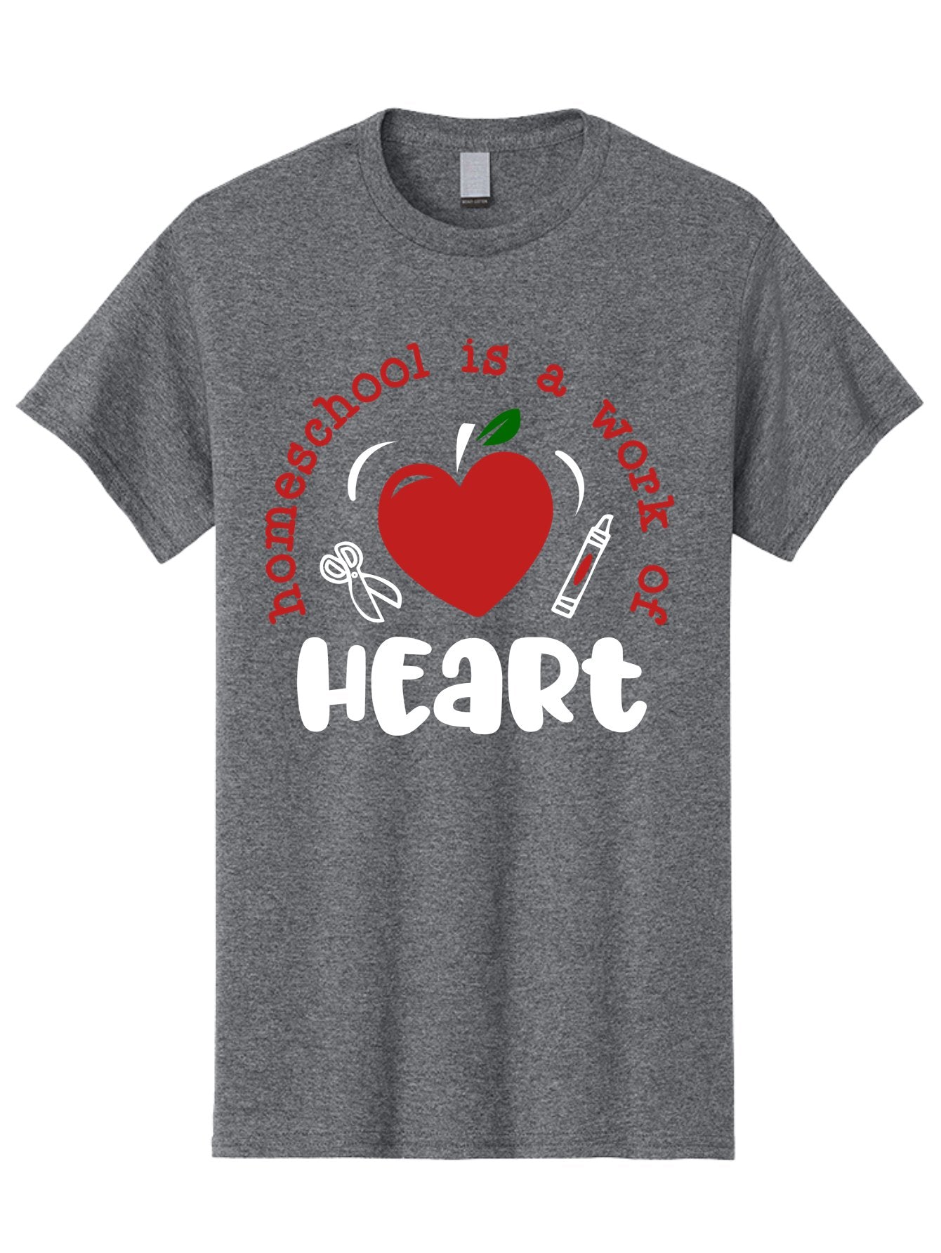 Homeschool-Is-A-Work-Of-Heart-1 Men'S Graphic Tee, 100% Cotton, Comfortable Casual Summer Wear, Machine Washable, Homeschooling, Heart-Shaped Apple, Educational Graphics, School Supplies, Red Crayon, Inspirational Quote, Home Education, Aab346 11