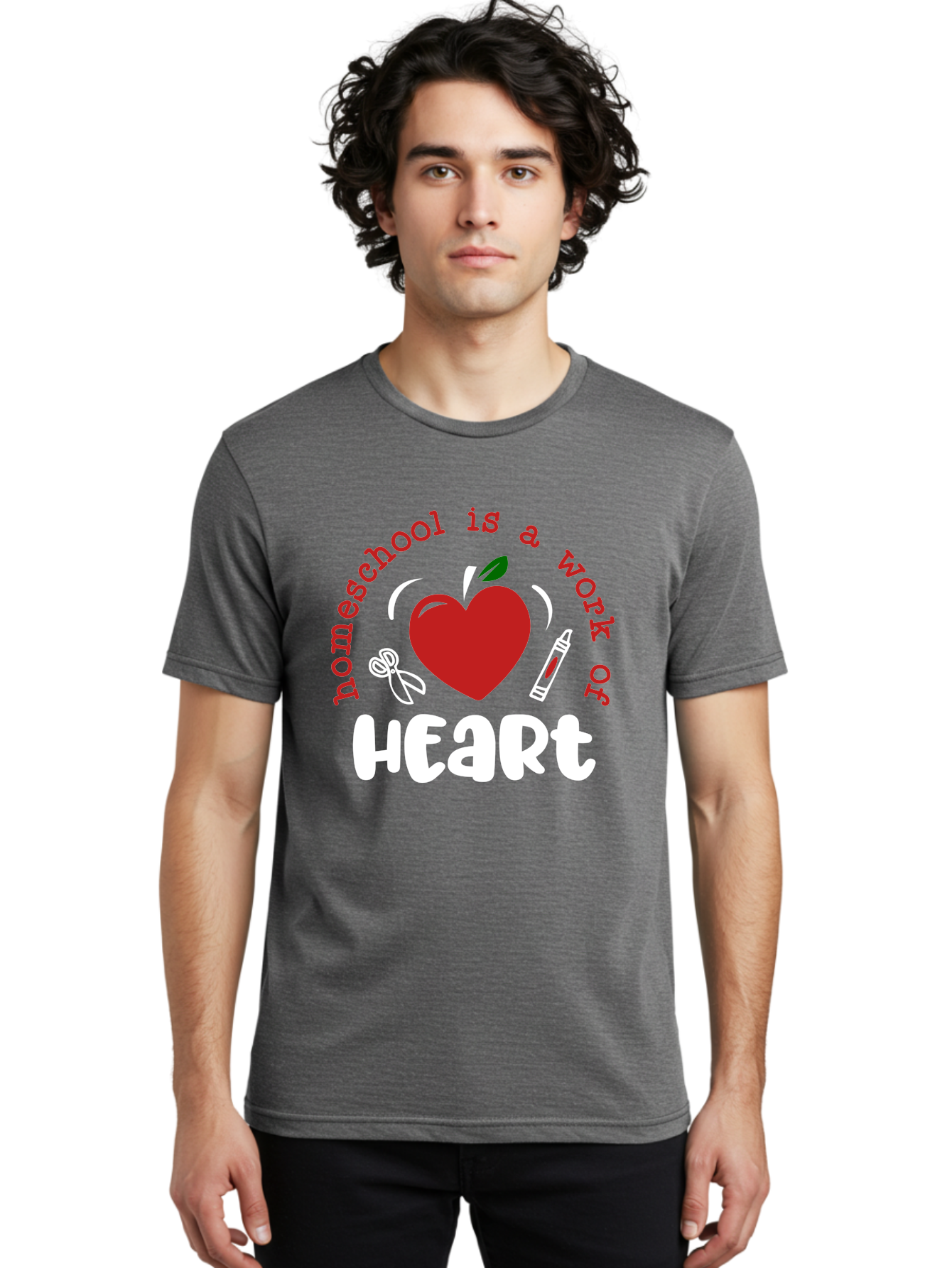 Homeschool-Is-A-Work-Of-Heart-1 Men'S Graphic Tee, 100% Cotton, Comfortable Casual Summer Wear, Machine Washable, Homeschooling, Heart-Shaped Apple, Educational Graphics, School Supplies, Red Crayon, Inspirational Quote, Home Education, Aab346 8