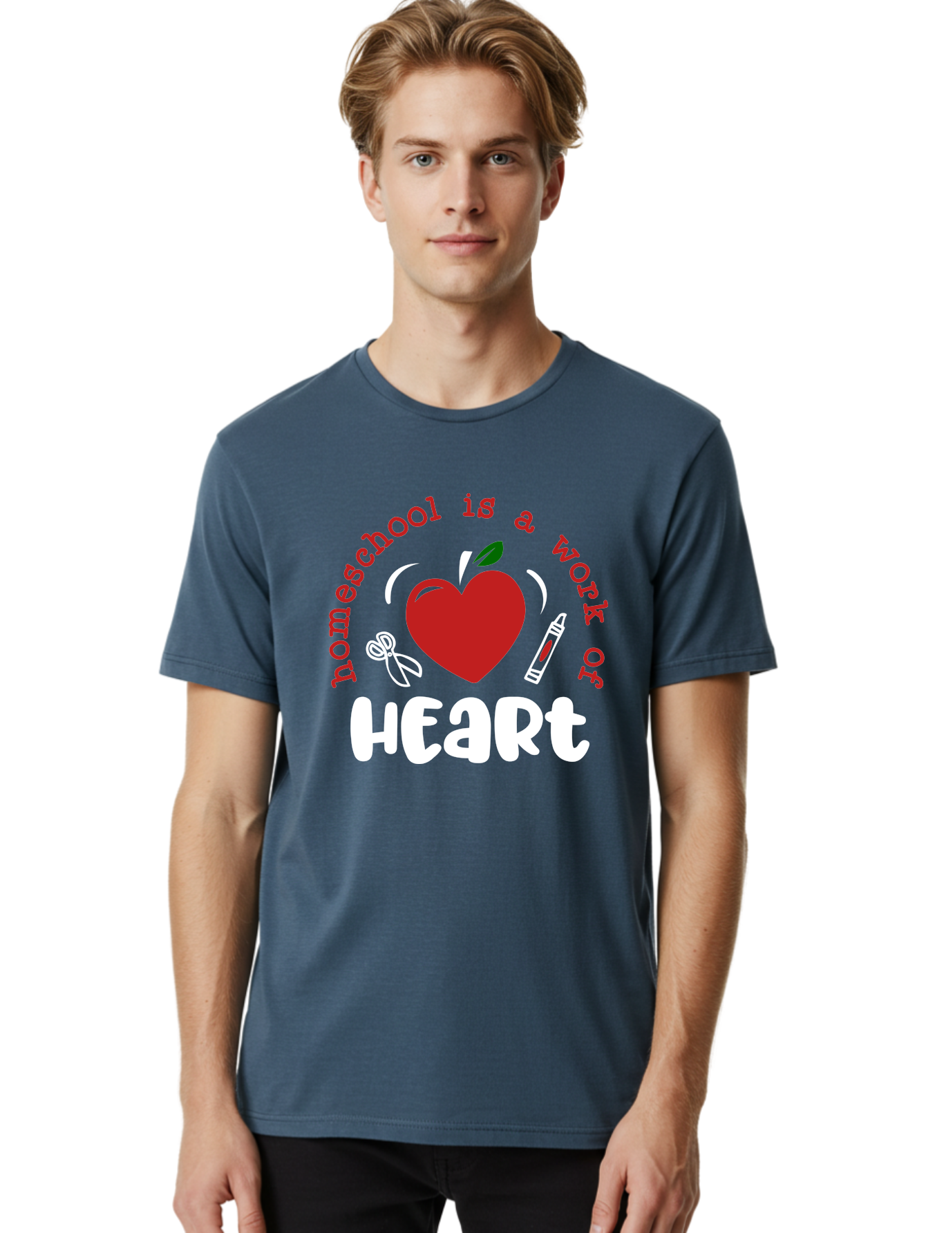 Homeschool-Is-A-Work-Of-Heart-1 Men'S Graphic Tee, 100% Cotton, Comfortable Casual Summer Wear, Machine Washable, Homeschooling, Heart-Shaped Apple, Educational Graphics, School Supplies, Red Crayon, Inspirational Quote, Home Education, Aab346 12