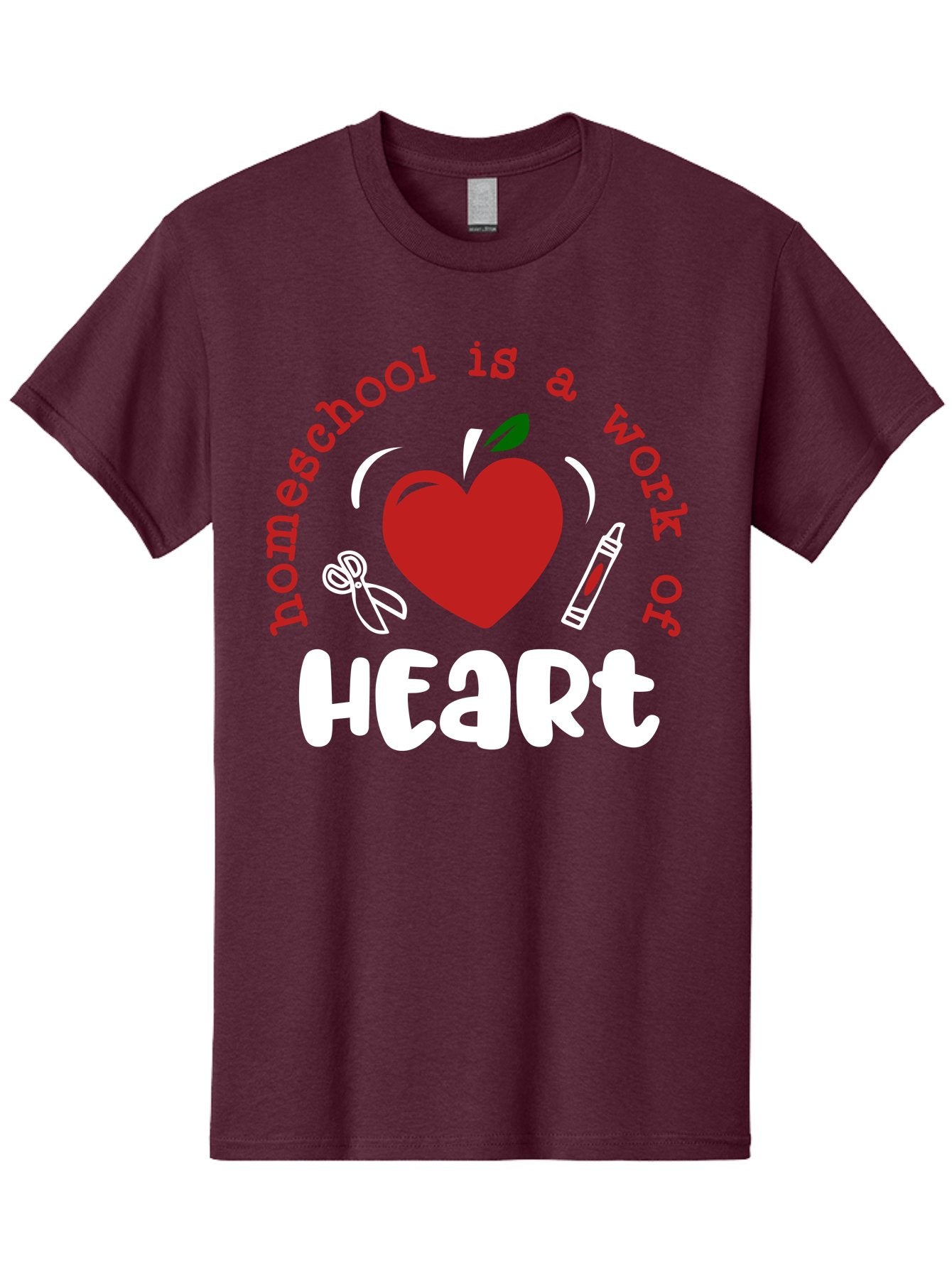 Homeschool-Is-A-Work-Of-Heart-1 Men'S Graphic Tee, 100% Cotton, Comfortable Casual Summer Wear, Machine Washable, Homeschooling, Heart-Shaped Apple, Educational Graphics, School Supplies, Red Crayon, Inspirational Quote, Home Education, Aab346 6