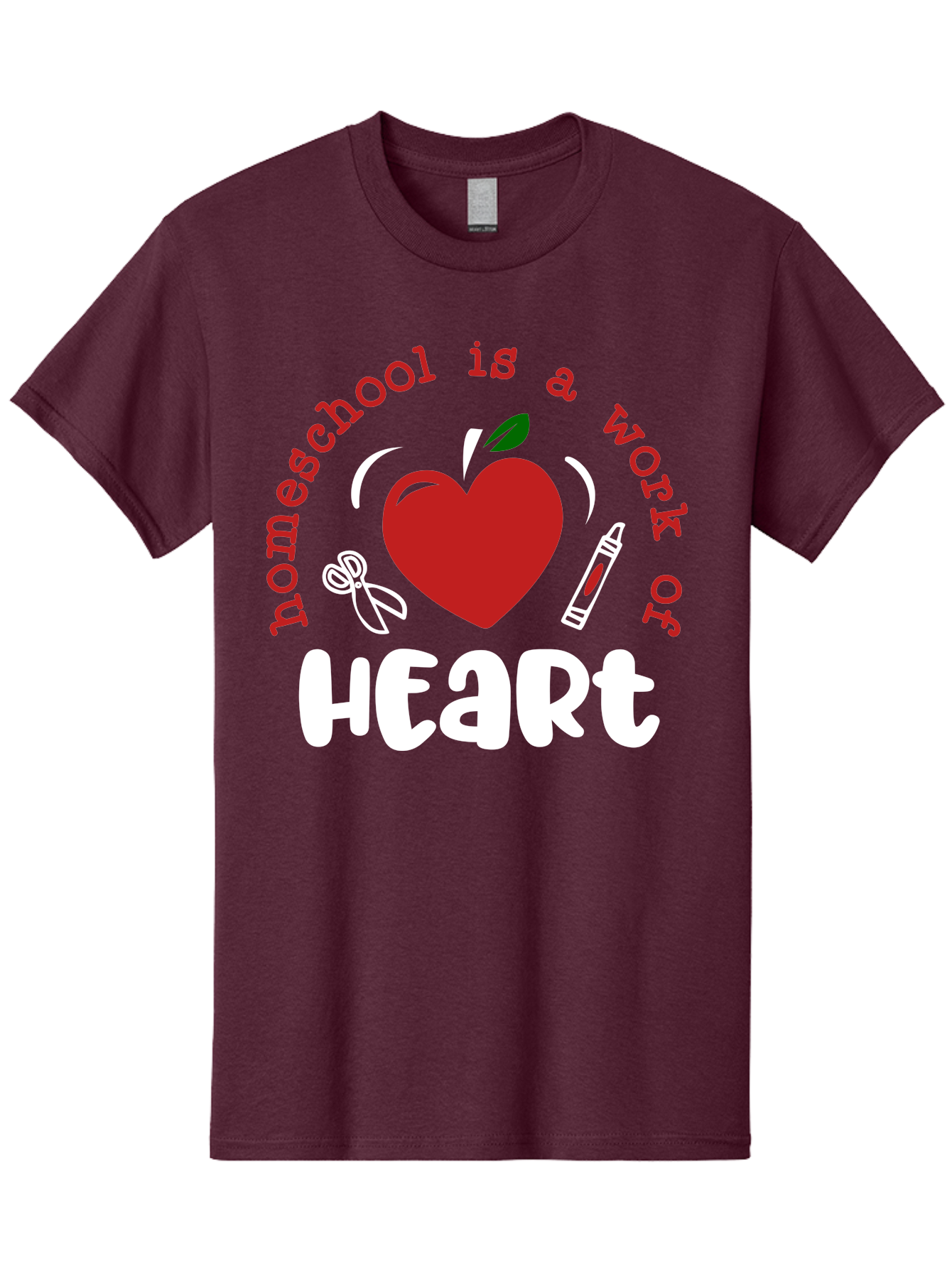 Homeschool-Is-A-Work-Of-Heart-1 Men'S Graphic Tee, 100% Cotton, Comfortable Casual Summer Wear, Machine Washable, Homeschooling, Heart-Shaped Apple, Educational Graphics, School Supplies, Red Crayon, Inspirational Quote, Home Education, Aab346 13
