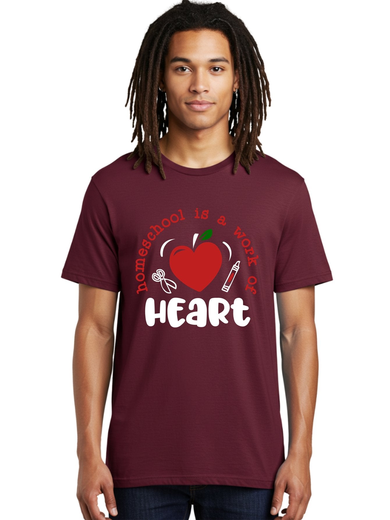 Homeschool-Is-A-Work-Of-Heart-1 Men'S Graphic Tee, 100% Cotton, Comfortable Casual Summer Wear, Machine Washable, Homeschooling, Heart-Shaped Apple, Educational Graphics, School Supplies, Red Crayon, Inspirational Quote, Home Education, Aab346 24