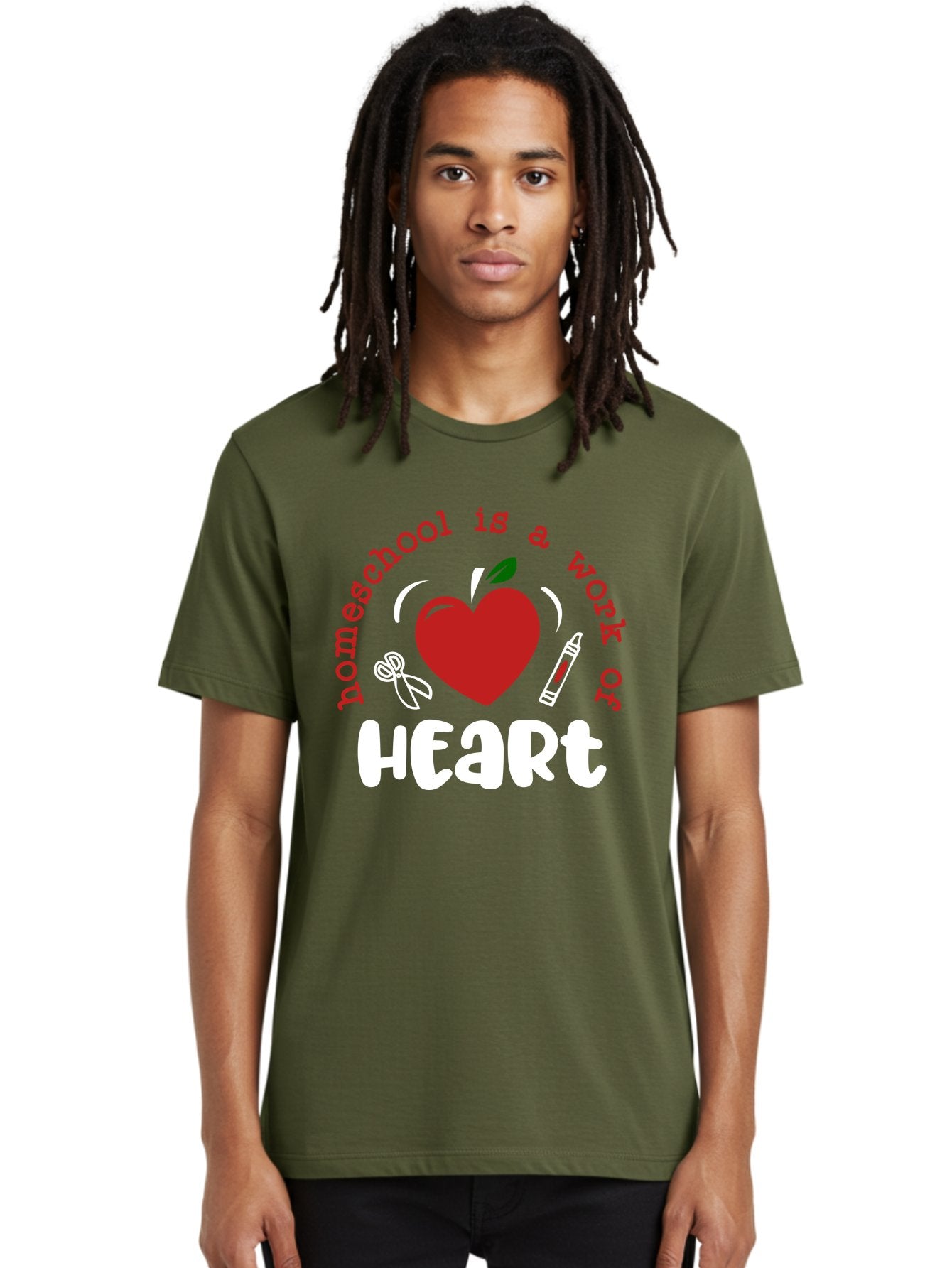 Homeschool-Is-A-Work-Of-Heart-1 Men'S Graphic Tee, 100% Cotton, Comfortable Casual Summer Wear, Machine Washable, Homeschooling, Heart-Shaped Apple, Educational Graphics, School Supplies, Red Crayon, Inspirational Quote, Home Education, Aab346 29