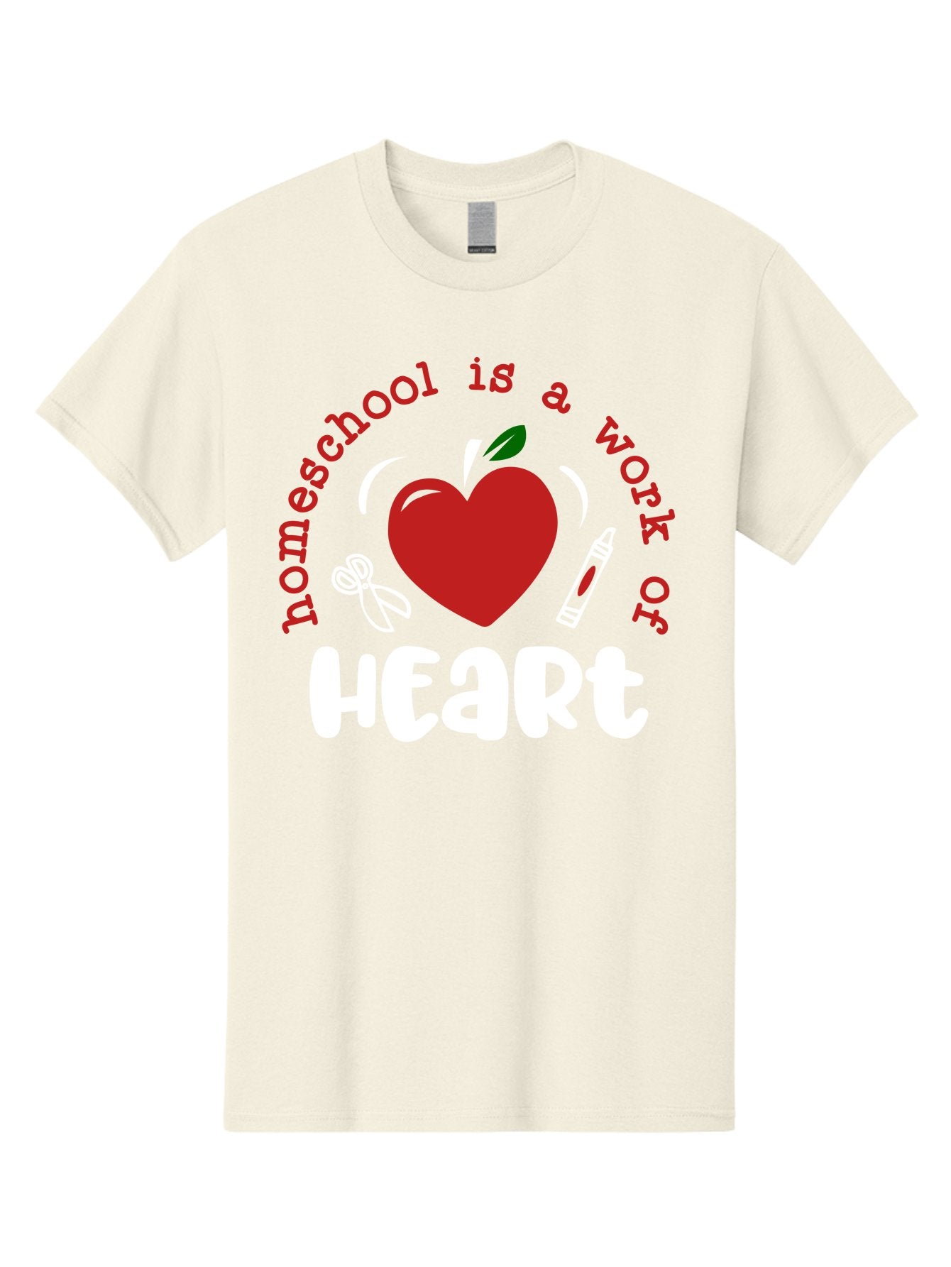 Homeschool-Is-A-Work-Of-Heart-1 Men'S Graphic Tee, 100% Cotton, Comfortable Casual Summer Wear, Machine Washable, Homeschooling, Heart-Shaped Apple, Educational Graphics, School Supplies, Red Crayon, Inspirational Quote, Home Education, Aab346