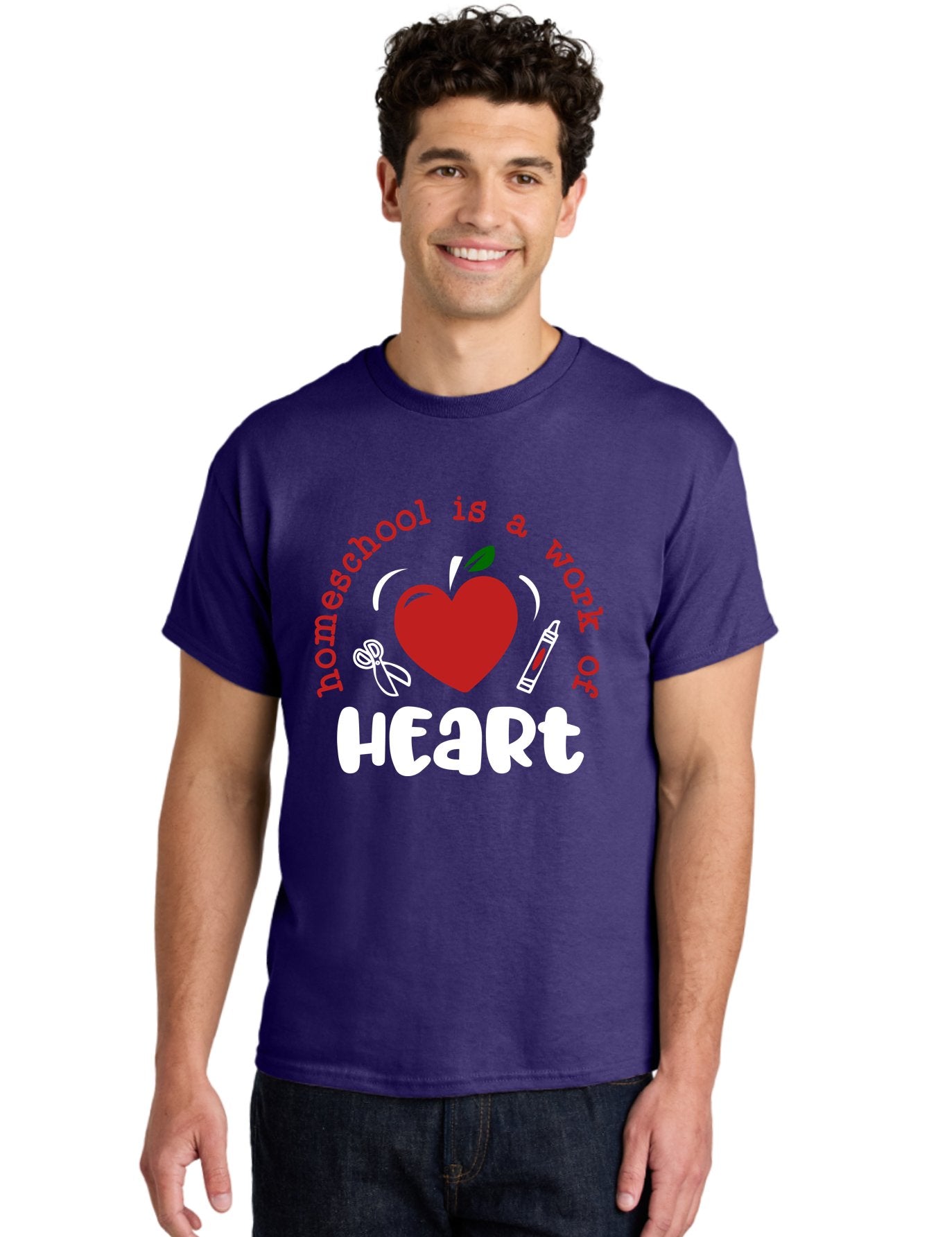 Homeschool-Is-A-Work-Of-Heart-1 Men'S Graphic Tee, 100% Cotton, Comfortable Casual Summer Wear, Machine Washable, Homeschooling, Heart-Shaped Apple, Educational Graphics, School Supplies, Red Crayon, Inspirational Quote, Home Education, Aab346 28