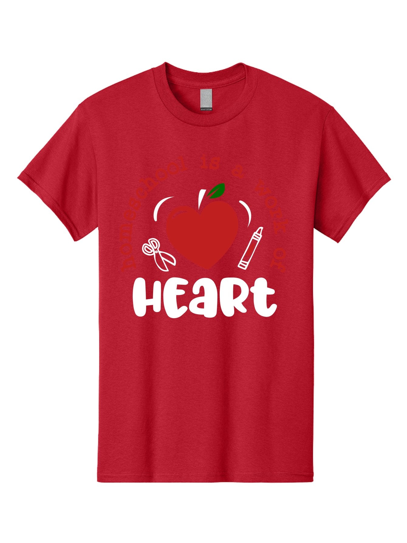 Homeschool-Is-A-Work-Of-Heart-1 Men'S Graphic Tee, 100% Cotton, Comfortable Casual Summer Wear, Machine Washable, Homeschooling, Heart-Shaped Apple, Educational Graphics, School Supplies, Red Crayon, Inspirational Quote, Home Education, Aab346 4