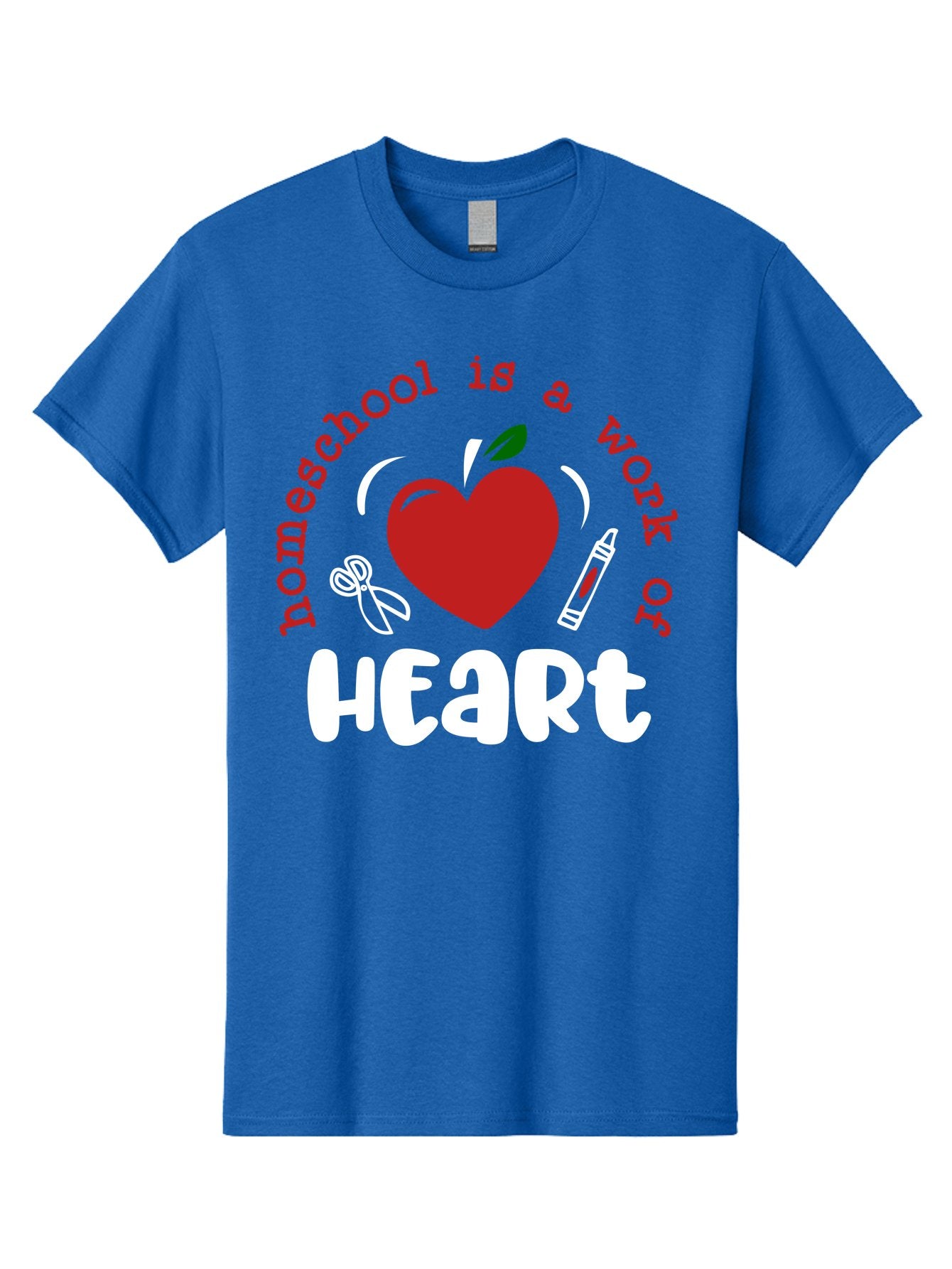 Homeschool-Is-A-Work-Of-Heart-1 Men'S Graphic Tee, 100% Cotton, Comfortable Casual Summer Wear, Machine Washable, Homeschooling, Heart-Shaped Apple, Educational Graphics, School Supplies, Red Crayon, Inspirational Quote, Home Education, Aab346