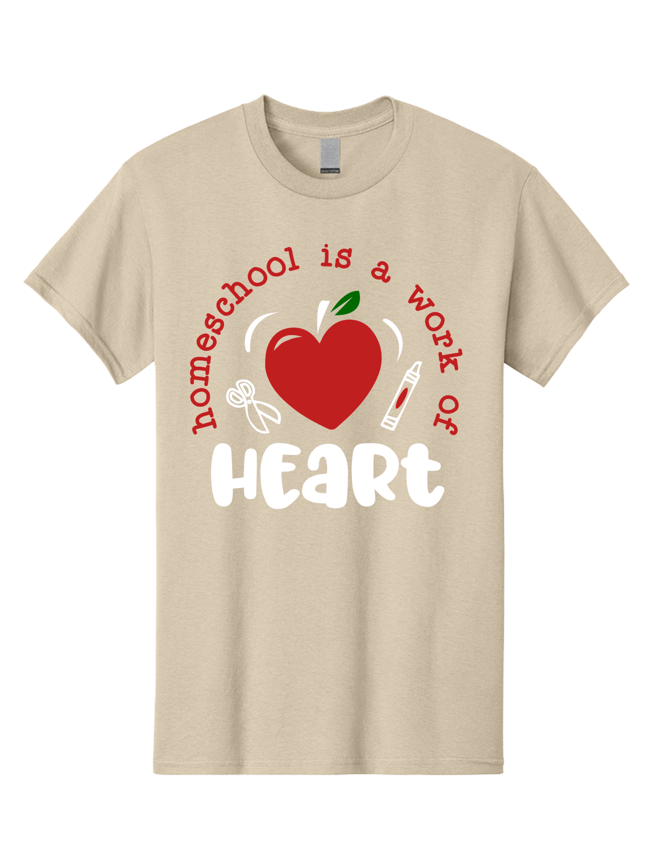 Homeschool-Is-A-Work-Of-Heart-1 Men'S Graphic Tee, 100% Cotton, Comfortable Casual Summer Wear, Machine Washable, Homeschooling, Heart-Shaped Apple, Educational Graphics, School Supplies, Red Crayon, Inspirational Quote, Home Education, Aab346
