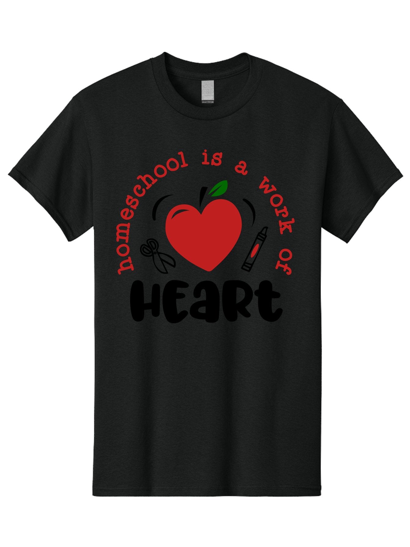 Homeschool-Is-A-Work-Of-Heart-2 Men'S Graphic Tee, 100% Cotton, Comfortable Casual Summer Wear, Machine Washable, Homeschooling, Heartwork, Education, Love, Apple, Crayon, Learning, Teaching, Homeschool Life, Art, Heart, Personalized Learning Aab347