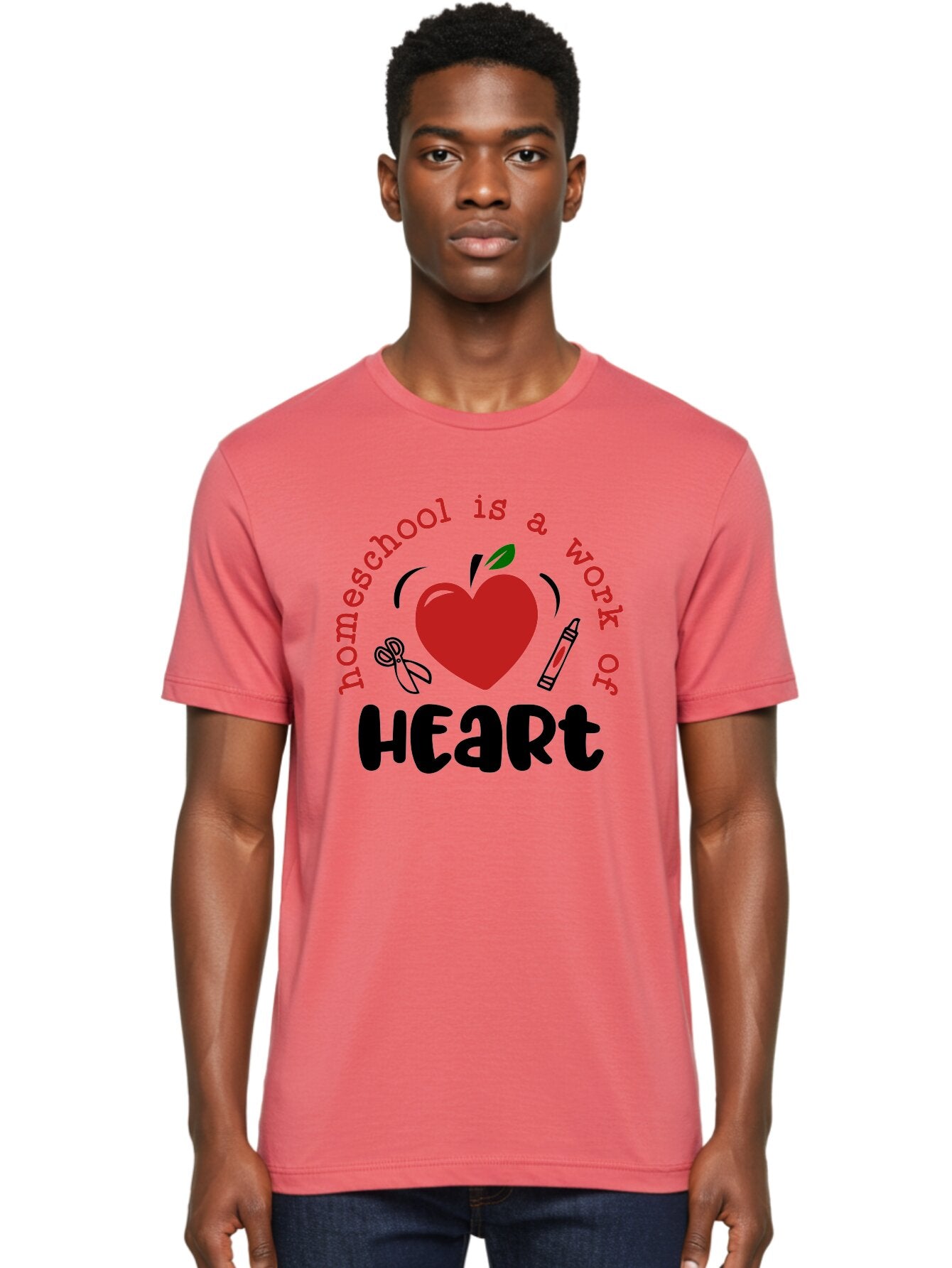Homeschool-Is-A-Work-Of-Heart-2 Men'S Graphic Tee, 100% Cotton, Comfortable Casual Summer Wear, Machine Washable, Homeschooling, Heartwork, Education, Love, Apple, Crayon, Learning, Teaching, Homeschool Life, Art, Heart, Personalized Learning Aab347 18