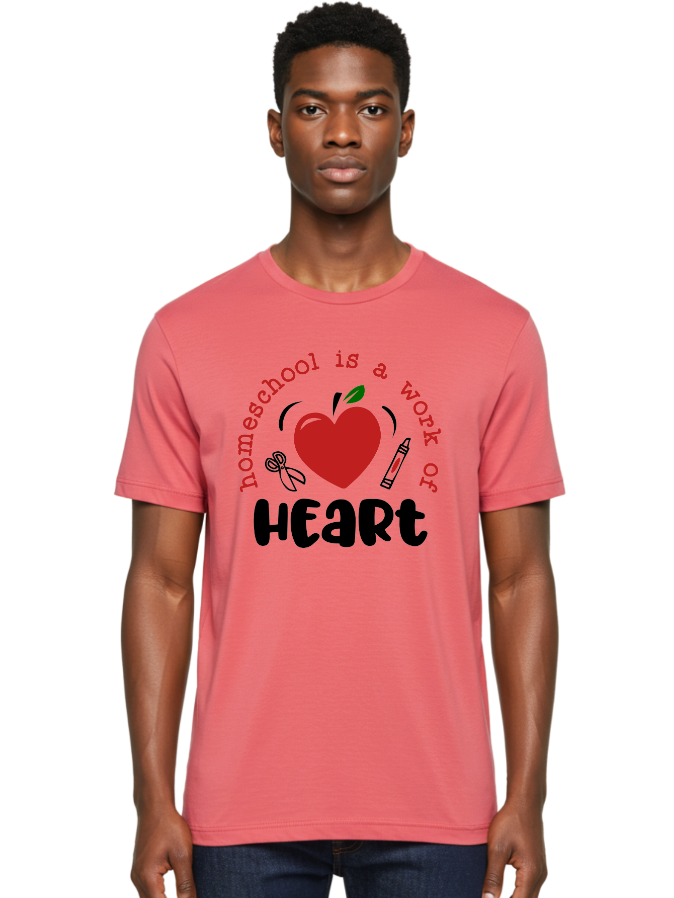 Homeschool-Is-A-Work-Of-Heart-2 Men'S Graphic Tee, 100% Cotton, Comfortable Casual Summer Wear, Machine Washable, Homeschooling, Heartwork, Education, Love, Apple, Crayon, Learning, Teaching, Homeschool Life, Art, Heart, Personalized Learning Aab347 24