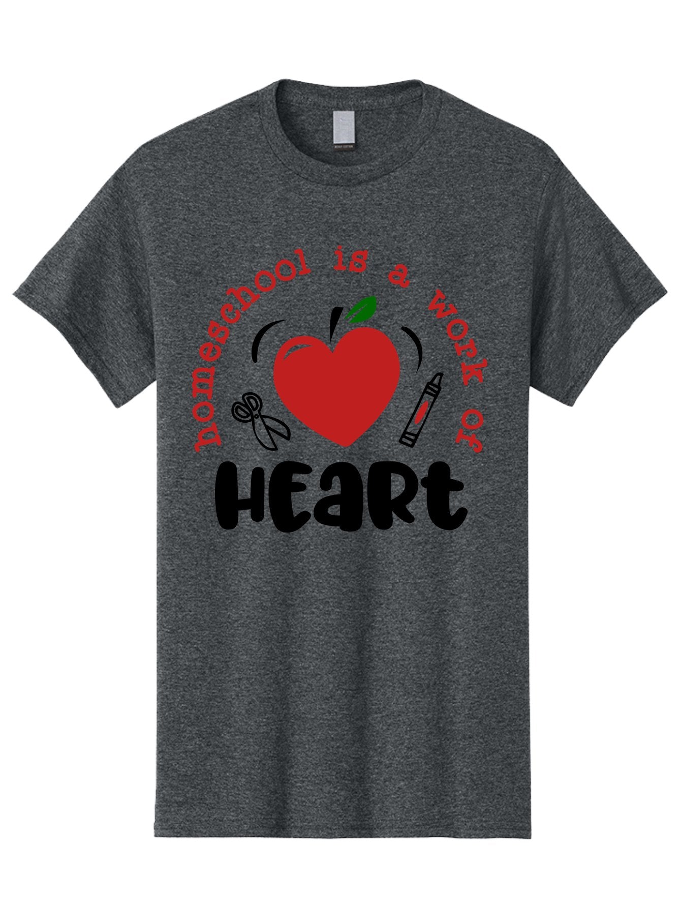 Homeschool-Is-A-Work-Of-Heart-2 Men'S Graphic Tee, 100% Cotton, Comfortable Casual Summer Wear, Machine Washable, Homeschooling, Heartwork, Education, Love, Apple, Crayon, Learning, Teaching, Homeschool Life, Art, Heart, Personalized Learning Aab347
