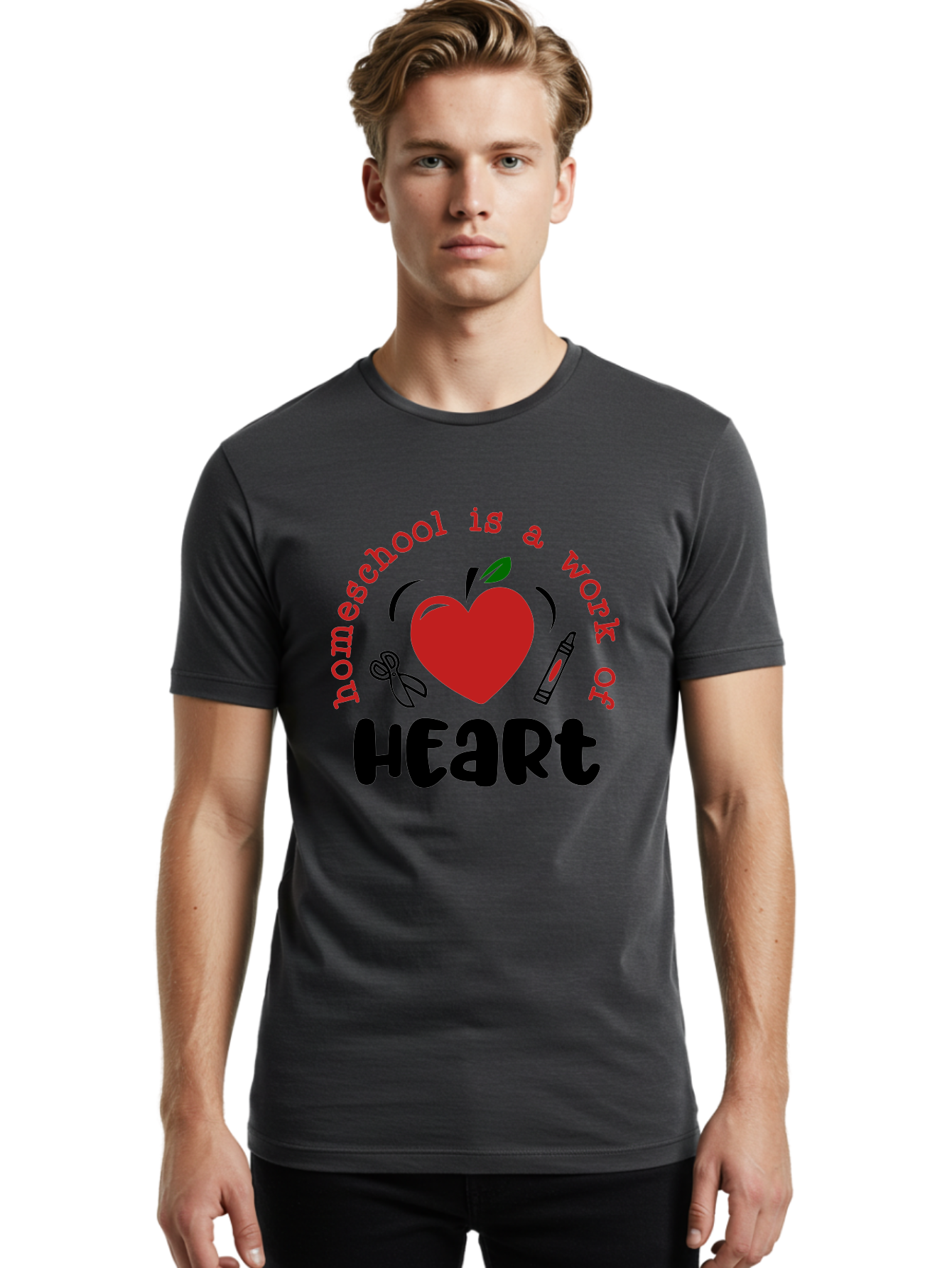 Homeschool-Is-A-Work-Of-Heart-2 Men'S Graphic Tee, 100% Cotton, Comfortable Casual Summer Wear, Machine Washable, Homeschooling, Heartwork, Education, Love, Apple, Crayon, Learning, Teaching, Homeschool Life, Art, Heart, Personalized Learning Aab347 20