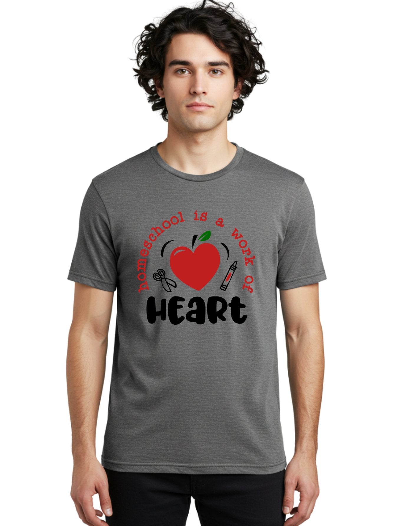 Homeschool-Is-A-Work-Of-Heart-2 Men'S Graphic Tee, 100% Cotton, Comfortable Casual Summer Wear, Machine Washable, Homeschooling, Heartwork, Education, Love, Apple, Crayon, Learning, Teaching, Homeschool Life, Art, Heart, Personalized Learning Aab347 24