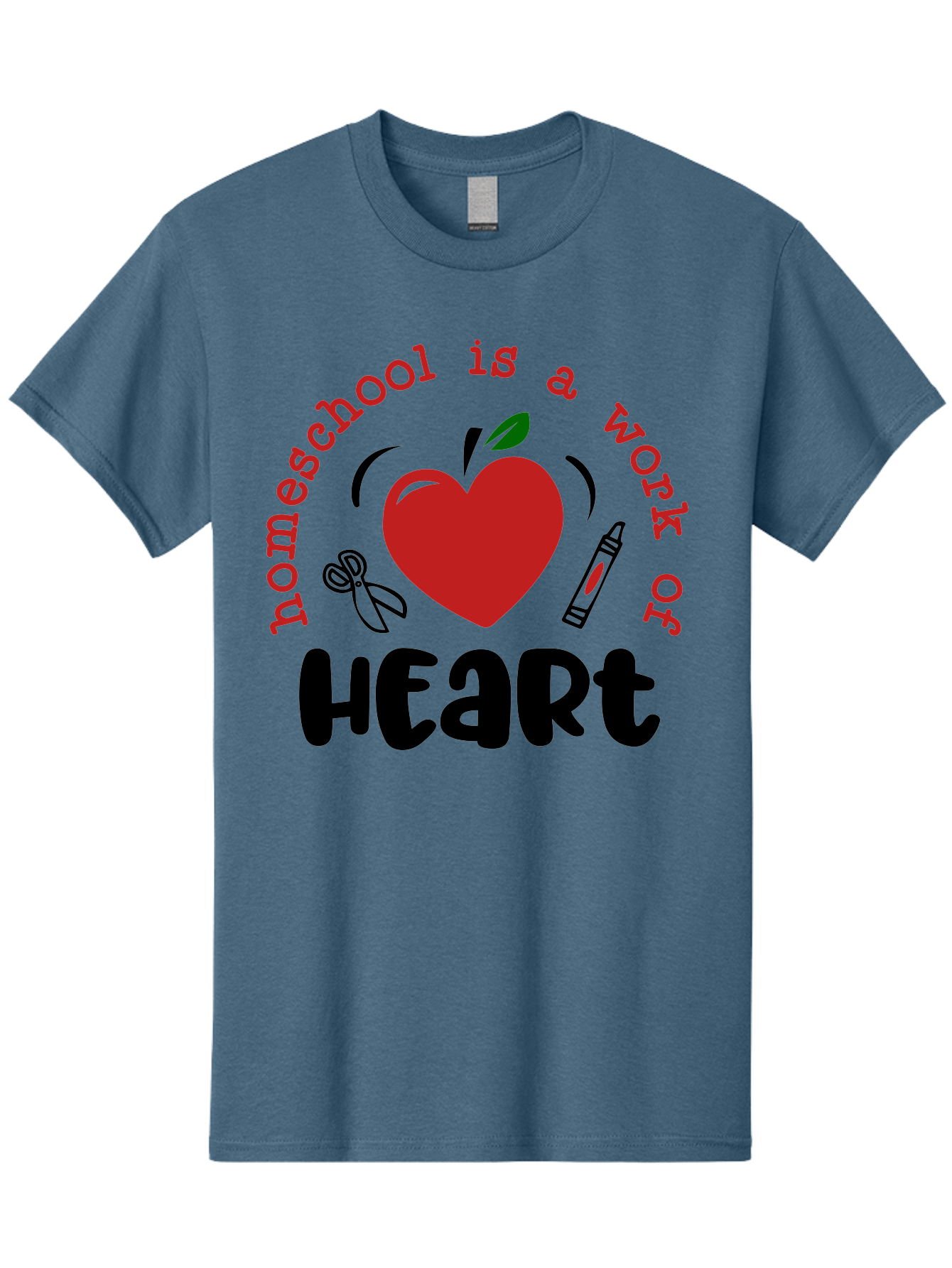 Homeschool-Is-A-Work-Of-Heart-2 Men'S Graphic Tee, 100% Cotton, Comfortable Casual Summer Wear, Machine Washable, Homeschooling, Heartwork, Education, Love, Apple, Crayon, Learning, Teaching, Homeschool Life, Art, Heart, Personalized Learning Aab347 3