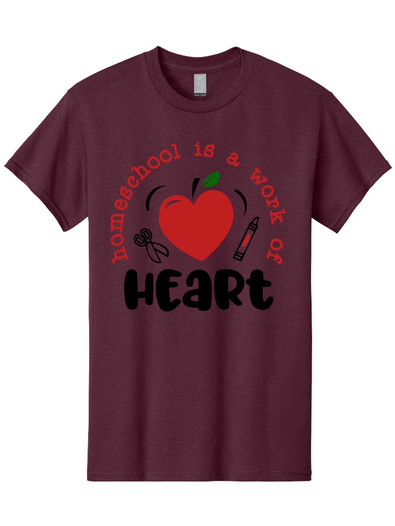Homeschool-Is-A-Work-Of-Heart-2 Men'S Graphic Tee, 100% Cotton, Comfortable Casual Summer Wear, Machine Washable, Homeschooling, Heartwork, Education, Love, Apple, Crayon, Learning, Teaching, Homeschool Life, Art, Heart, Personalized Learning Aab347 11