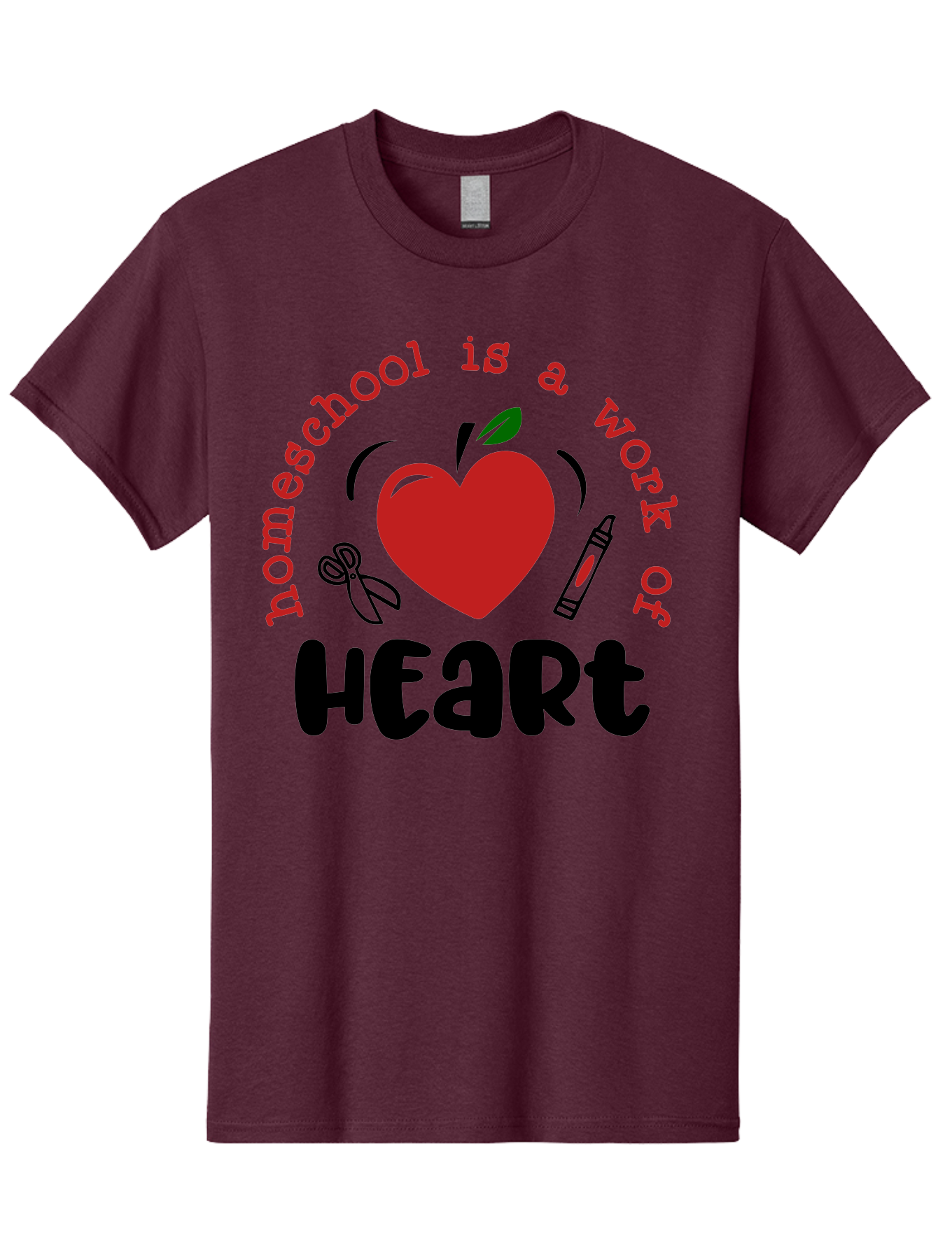 Homeschool-Is-A-Work-Of-Heart-2 Men'S Graphic Tee, 100% Cotton, Comfortable Casual Summer Wear, Machine Washable, Homeschooling, Heartwork, Education, Love, Apple, Crayon, Learning, Teaching, Homeschool Life, Art, Heart, Personalized Learning Aab347 7