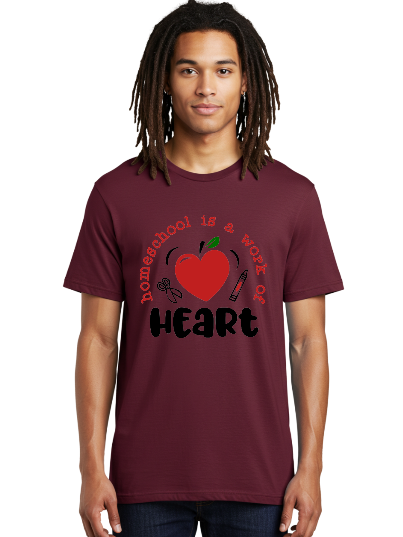 Homeschool-Is-A-Work-Of-Heart-2 Men'S Graphic Tee, 100% Cotton, Comfortable Casual Summer Wear, Machine Washable, Homeschooling, Heartwork, Education, Love, Apple, Crayon, Learning, Teaching, Homeschool Life, Art, Heart, Personalized Learning Aab347 8