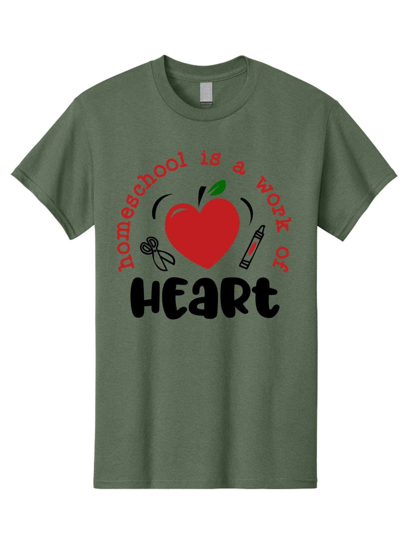 Homeschool-Is-A-Work-Of-Heart-2 Men'S Graphic Tee, 100% Cotton, Comfortable Casual Summer Wear, Machine Washable, Homeschooling, Heartwork, Education, Love, Apple, Crayon, Learning, Teaching, Homeschool Life, Art, Heart, Personalized Learning Aab347 7