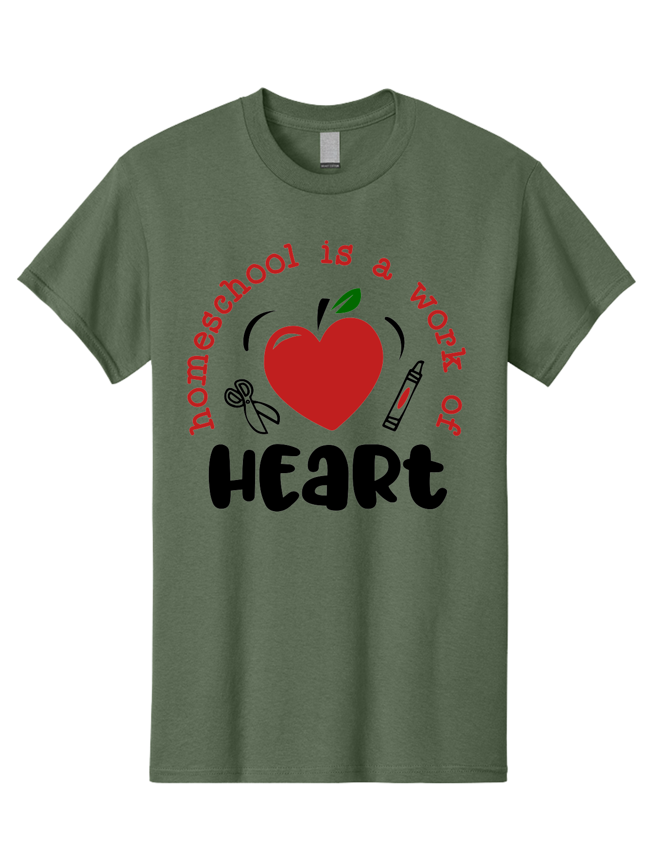 Homeschool-Is-A-Work-Of-Heart-2 Men'S Graphic Tee, 100% Cotton, Comfortable Casual Summer Wear, Machine Washable, Homeschooling, Heartwork, Education, Love, Apple, Crayon, Learning, Teaching, Homeschool Life, Art, Heart, Personalized Learning Aab347 25