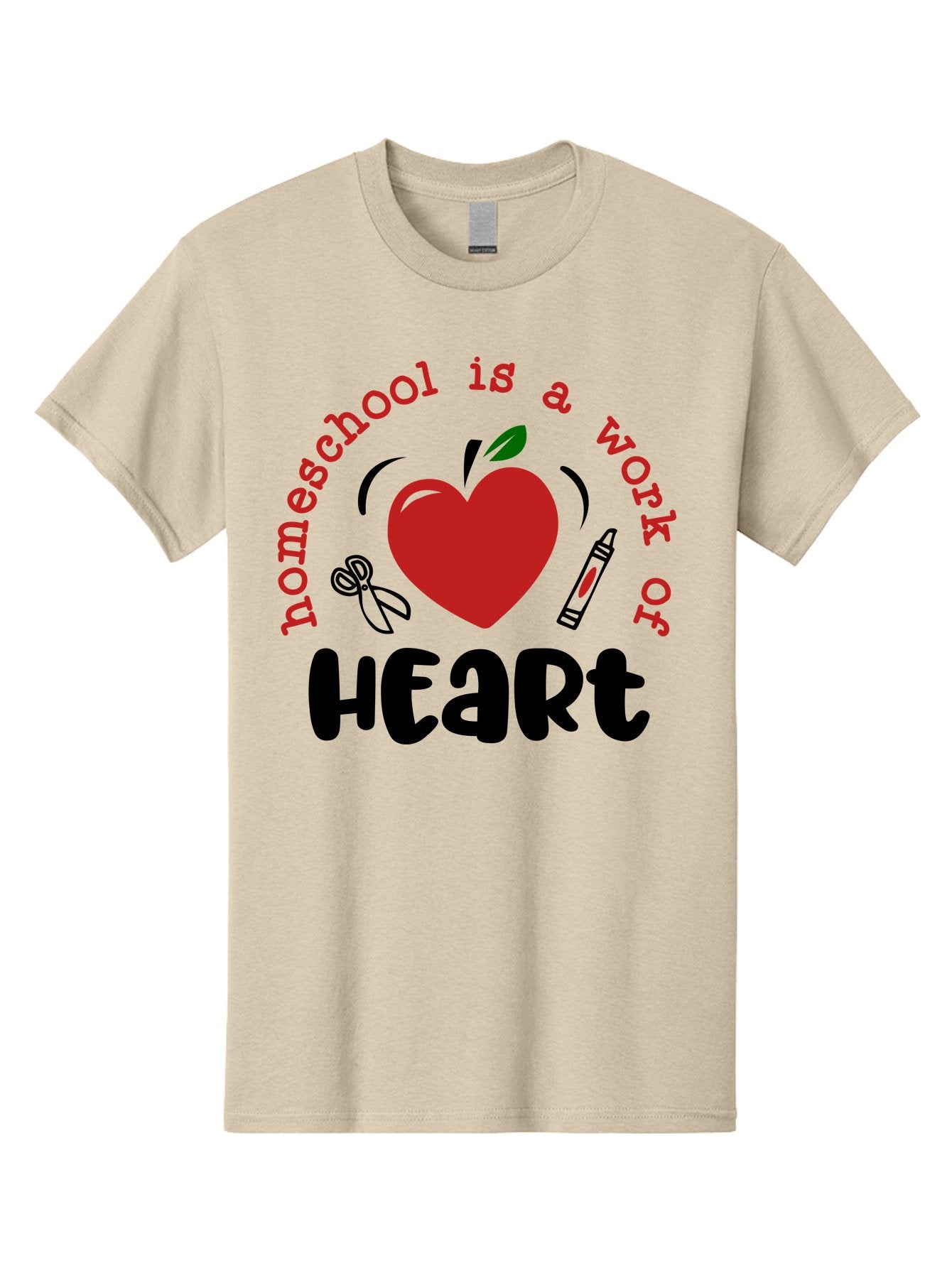 Homeschool-Is-A-Work-Of-Heart-2 Men'S Graphic Tee, 100% Cotton, Comfortable Casual Summer Wear, Machine Washable, Homeschooling, Heartwork, Education, Love, Apple, Crayon, Learning, Teaching, Homeschool Life, Art, Heart, Personalized Learning Aab347 9