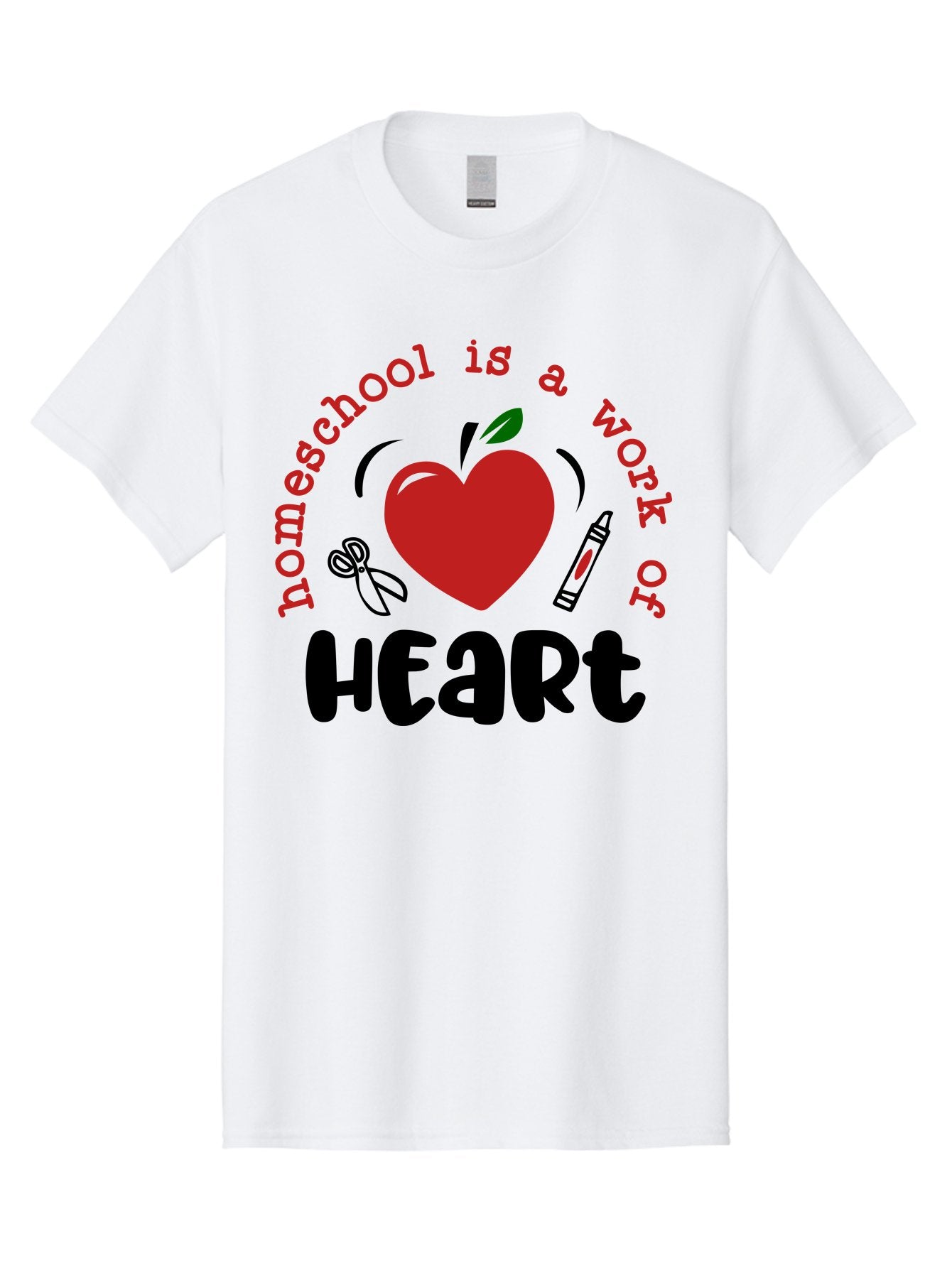 Homeschool-Is-A-Work-Of-Heart-2 Men'S Graphic Tee, 100% Cotton, Comfortable Casual Summer Wear, Machine Washable, Homeschooling, Heartwork, Education, Love, Apple, Crayon, Learning, Teaching, Homeschool Life, Art, Heart, Personalized Learning Aab347 3