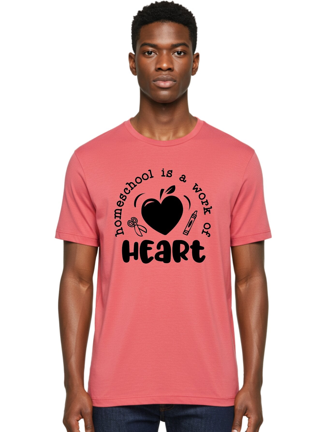 Homeschool-Is-A-Work-Of-Heart-3 Men'S Graphic Tee, 100% Cotton, Comfortable Casual Summer Wear, Machine Washable, Homeschooling, Home Education, Personalized Learning, Apple Symbol, Heart, Crayon, Creative Learning, Diy Education, Aab348 18