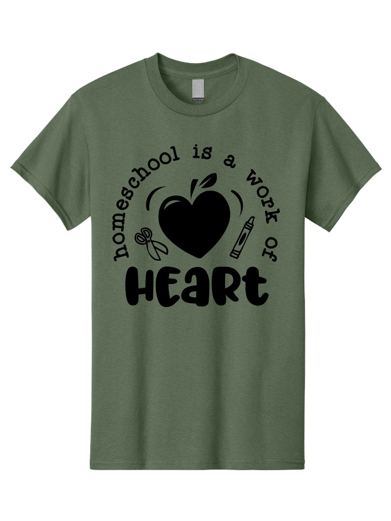 Homeschool-Is-A-Work-Of-Heart-3 Men'S Graphic Tee, 100% Cotton, Comfortable Casual Summer Wear, Machine Washable, Homeschooling, Home Education, Personalized Learning, Apple Symbol, Heart, Crayon, Creative Learning, Diy Education, Aab348