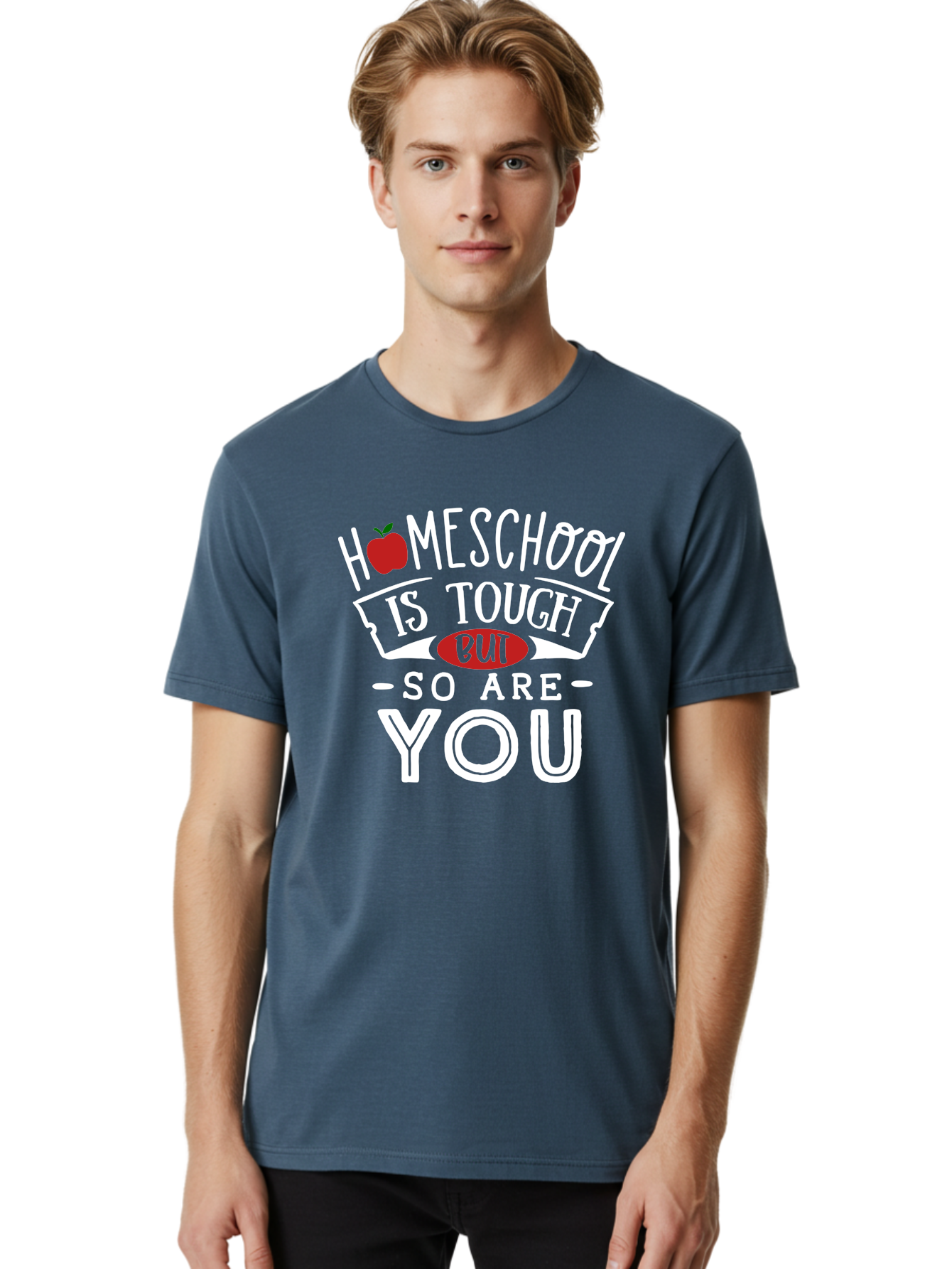 Homeschool-Is-Tough-But-So-Are-You-2 Men'S Graphic Tee, 100% Cotton, Comfortable Casual Summer Wear, Machine Washable, Homeschool, Motivational Quote, Inspirational Message, Apple Symbol, Education, Perseverance, Resilience, Empowerment Aab354 12