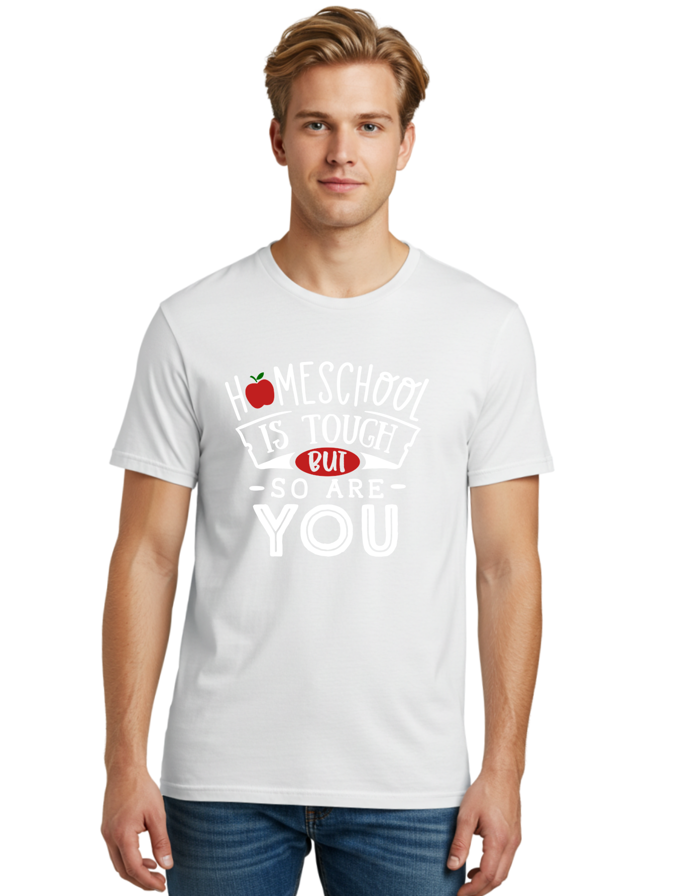 Homeschool-Is-Tough-But-So-Are-You-2 Men'S Graphic Tee, 100% Cotton, Comfortable Casual Summer Wear, Machine Washable, Homeschool, Motivational Quote, Inspirational Message, Apple Symbol, Education, Perseverance, Resilience, Empowerment Aab354