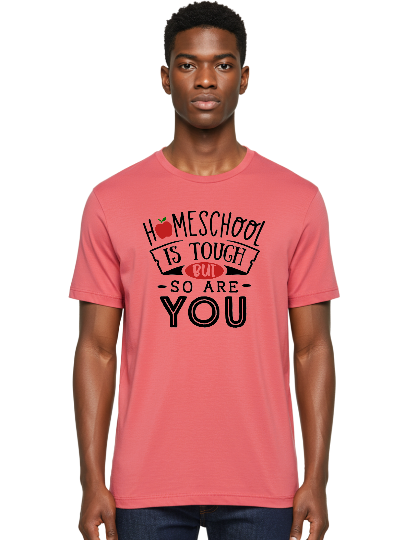 Homeschool-Is-Tough-But-So-Are-You-3 Men'S Graphic Tee, 100% Cotton, Comfortable Casual Summer Wear, Machine Washable, Homeschool, Motivational Quote, Inspirational Saying, Education, Learning, Teaching, Encouragement, Positivity, Apple Symbol Aab355 24