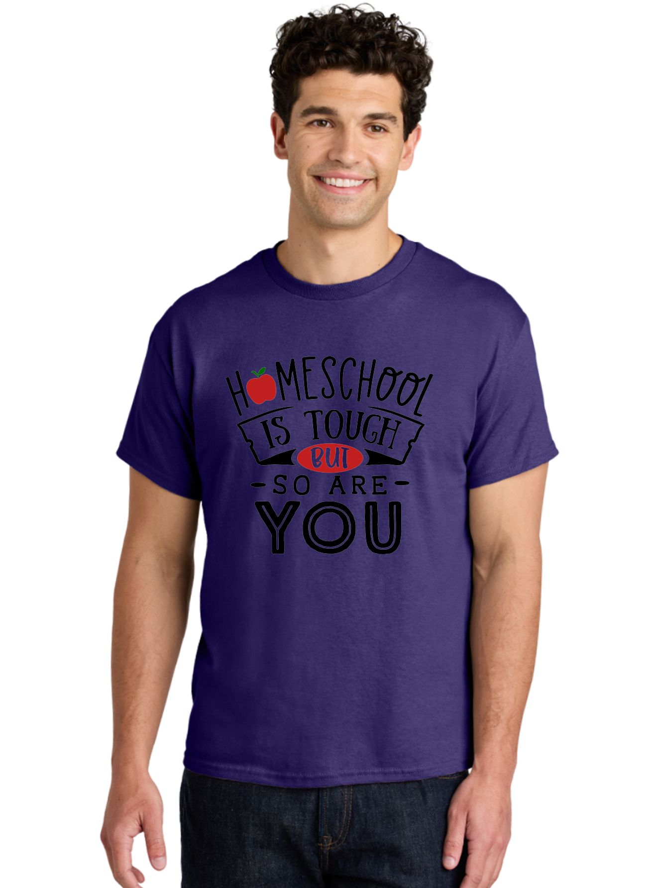 Homeschool-Is-Tough-But-So-Are-You-3 Men'S Graphic Tee, 100% Cotton, Comfortable Casual Summer Wear, Machine Washable, Homeschool, Motivational Quote, Inspirational Saying, Education, Learning, Teaching, Encouragement, Positivity, Apple Symbol Aab355