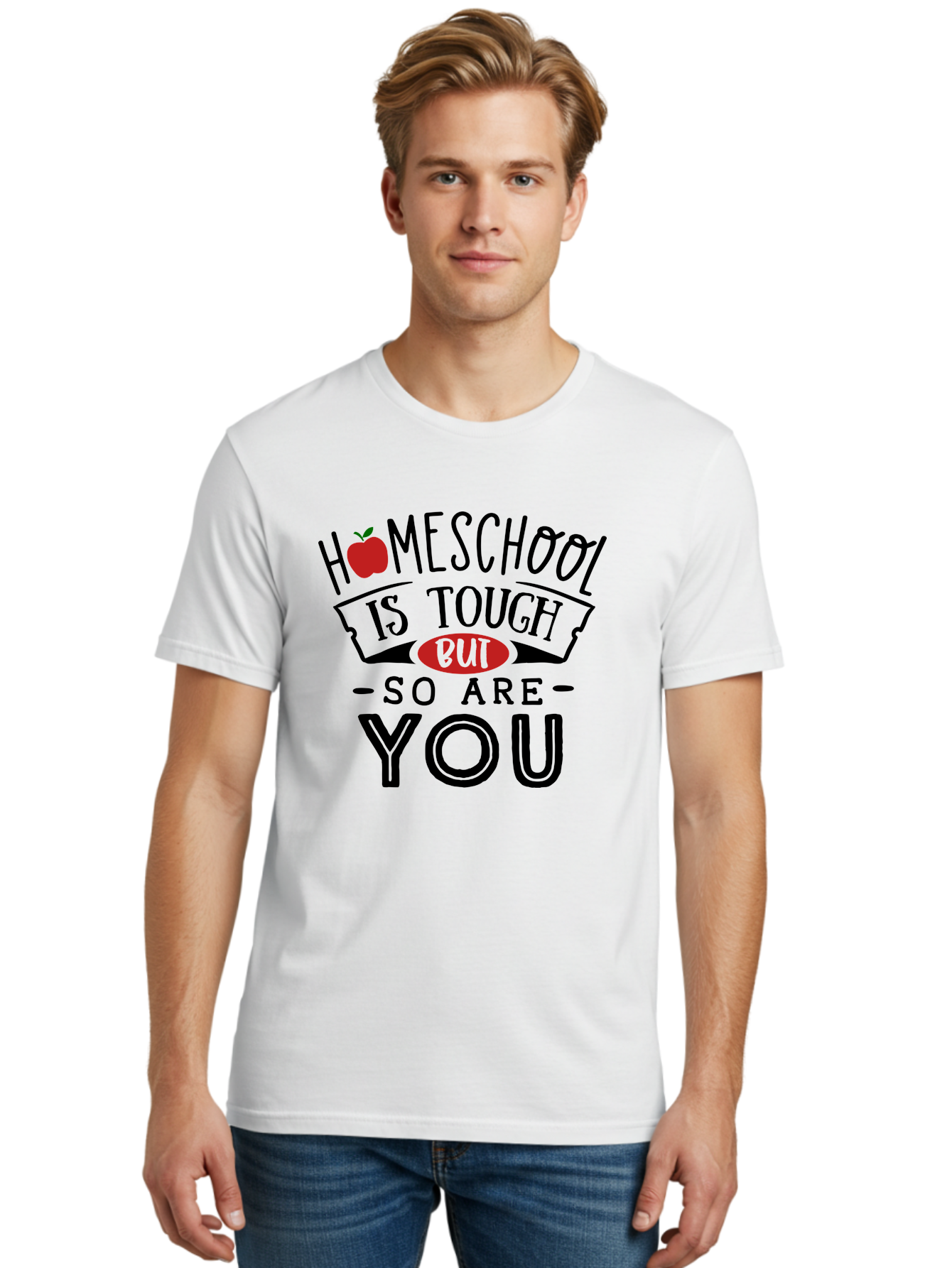 Homeschool-Is-Tough-But-So-Are-You-3 Men'S Graphic Tee, 100% Cotton, Comfortable Casual Summer Wear, Machine Washable, Homeschool, Motivational Quote, Inspirational Saying, Education, Learning, Teaching, Encouragement, Positivity, Apple Symbol Aab355 16