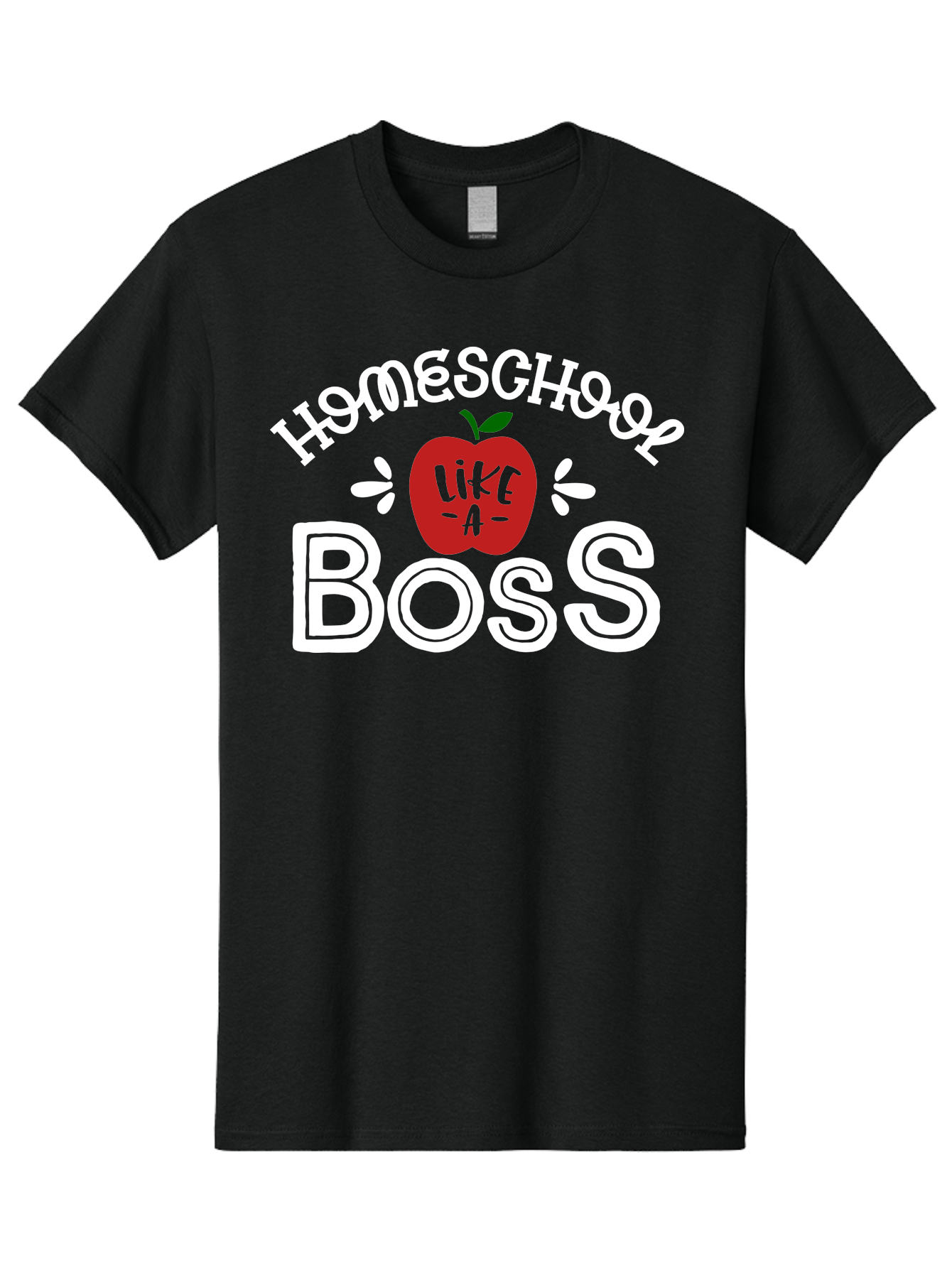 Homeschool-Like-A-Boss-1 Men'S Graphic Tee, 100% Cotton, Comfortable Casual Summer Wear, Machine Washable, Homeschool, Boss, Like A Boss, Apple, Teaching, Education, Homeschooling, Learning, Leadership, Empowerment, Motivational Quote, Aab358