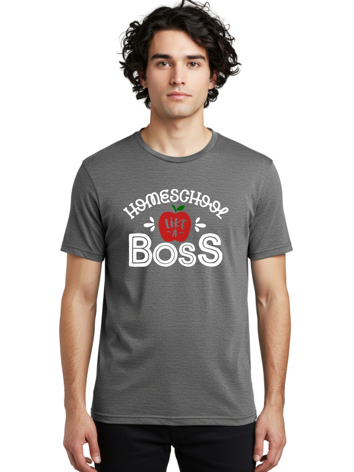 Homeschool-Like-A-Boss-1 Men'S Graphic Tee, 100% Cotton, Comfortable Casual Summer Wear, Machine Washable, Homeschool, Boss, Like A Boss, Apple, Teaching, Education, Homeschooling, Learning, Leadership, Empowerment, Motivational Quote, Aab358 21