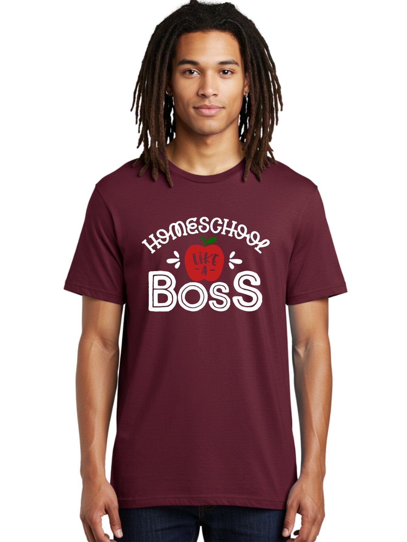 Homeschool-Like-A-Boss-1 Men'S Graphic Tee, 100% Cotton, Comfortable Casual Summer Wear, Machine Washable, Homeschool, Boss, Like A Boss, Apple, Teaching, Education, Homeschooling, Learning, Leadership, Empowerment, Motivational Quote, Aab358 23