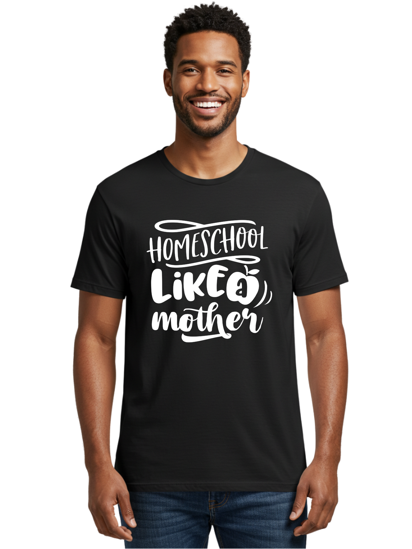 Homeschool-Like-A-Mother-1 Men'S Graphic Tee, 100% Cotton, Comfortable Casual Summer Wear, Machine Washable, Homeschool, Home Schooling, Motherhood, Education, Parenting, Quote, Inspirational Saying, Apple Symbol, Funny Text Aab360