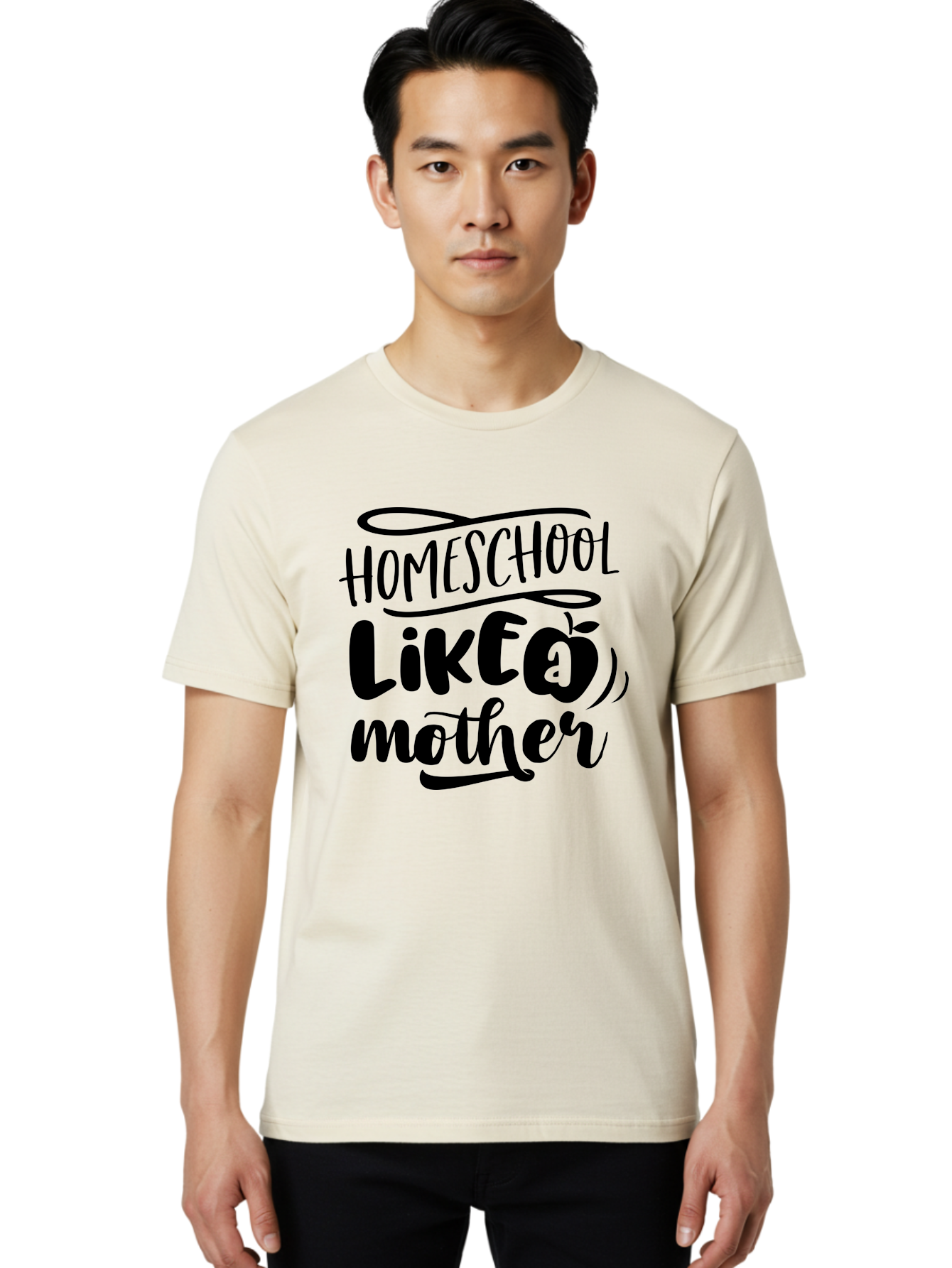 Homeschool-Like-A-Mother Men'S Graphic Tee, 100% Cotton, Comfortable Casual Summer Wear, Machine Washable, Homeschooling, Motherhood, Education At Home, Parenting, Homeschool Mom, Funny Quote, Apple Theme, Inspirational Quote, Aab362