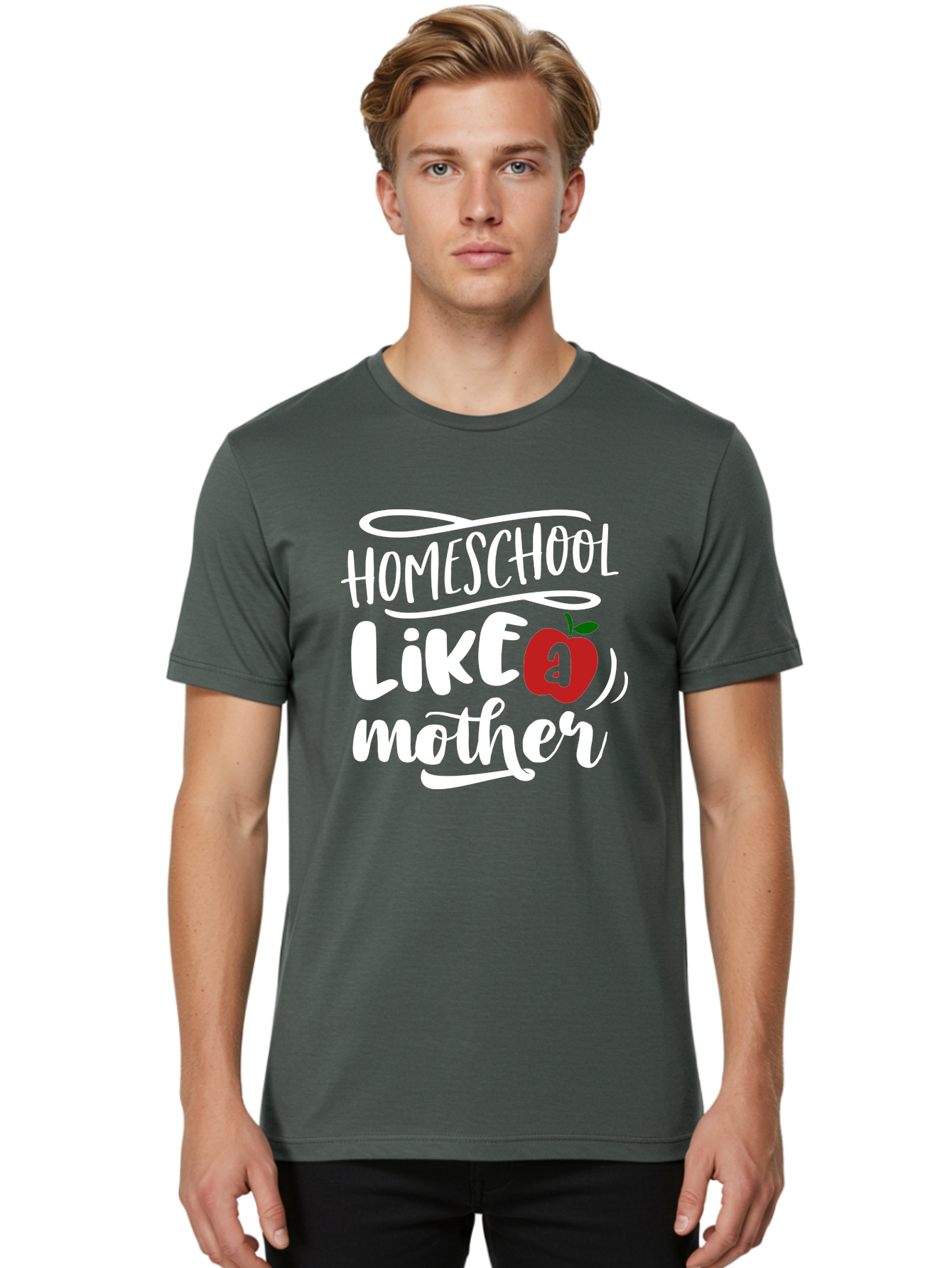 Homeschool-Like-Mother Men'S Graphic Tee, 100% Cotton, Comfortable Casual Summer Wear, Machine Washable, Homeschool, Homeschooling, Motherhood, Apple Symbol, Education, Learning, Parenting, Family, Inspirational Quote, Motivational Phrase Aab363 4