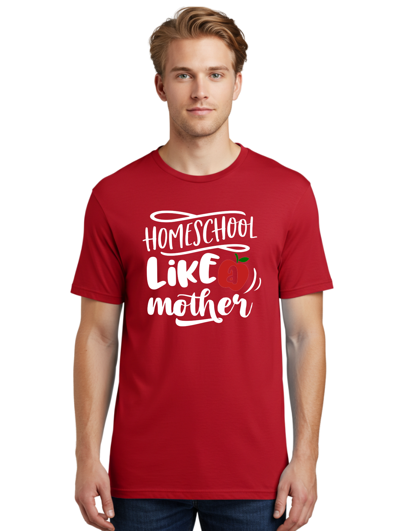 Homeschool-Like-Mother Men'S Graphic Tee, 100% Cotton, Comfortable Casual Summer Wear, Machine Washable, Homeschool, Homeschooling, Motherhood, Apple Symbol, Education, Learning, Parenting, Family, Inspirational Quote, Motivational Phrase Aab363 22