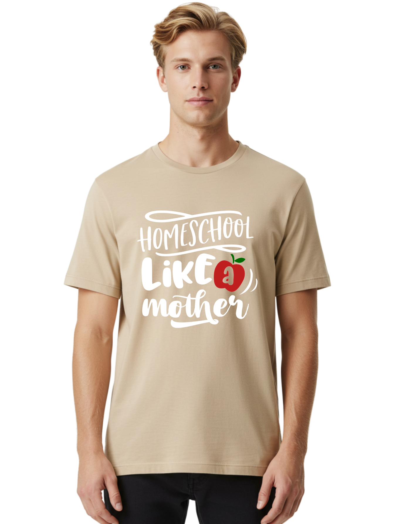 Homeschool-Like-Mother Men'S Graphic Tee, 100% Cotton, Comfortable Casual Summer Wear, Machine Washable, Homeschool, Homeschooling, Motherhood, Apple Symbol, Education, Learning, Parenting, Family, Inspirational Quote, Motivational Phrase Aab363 14