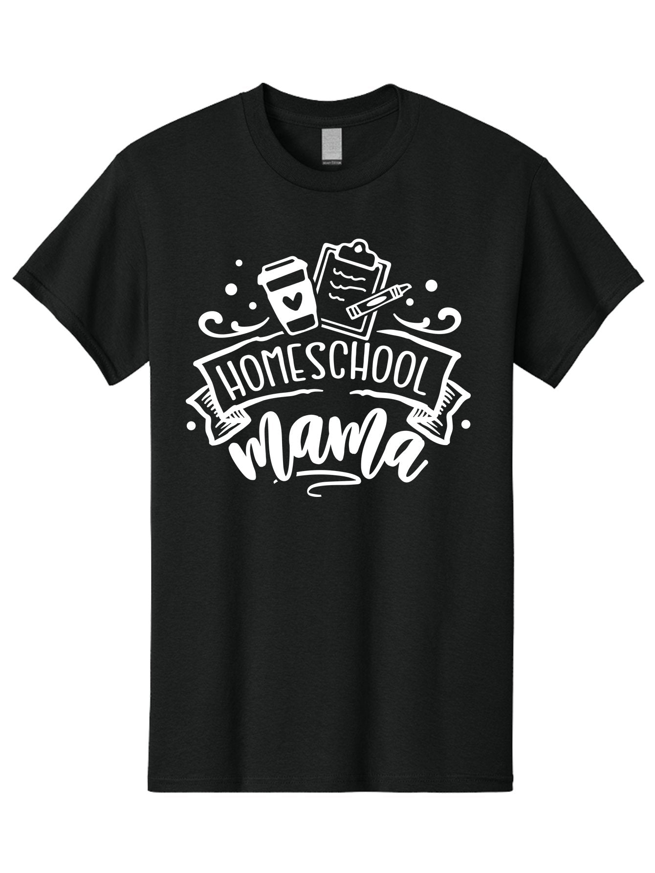 Homeschool-Mama-1 Men'S Graphic Tee, 100% Cotton, Comfortable Casual Summer Wear, Machine Washable, Homeschool Mama, Coffee Cup, Pencil, Clipboard, White Doodles, Swirls And Dots, Back To School, Homeschooling, Mom Life, Parenting, Education Aab364 12