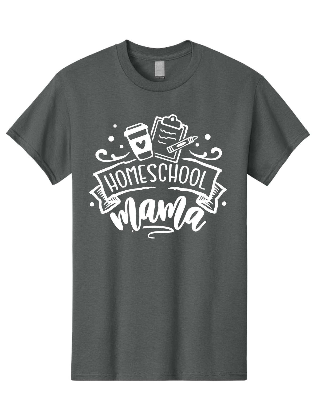 Homeschool-Mama-1 Men'S Graphic Tee, 100% Cotton, Comfortable Casual Summer Wear, Machine Washable, Homeschool Mama, Coffee Cup, Pencil, Clipboard, White Doodles, Swirls And Dots, Back To School, Homeschooling, Mom Life, Parenting, Education Aab364 4