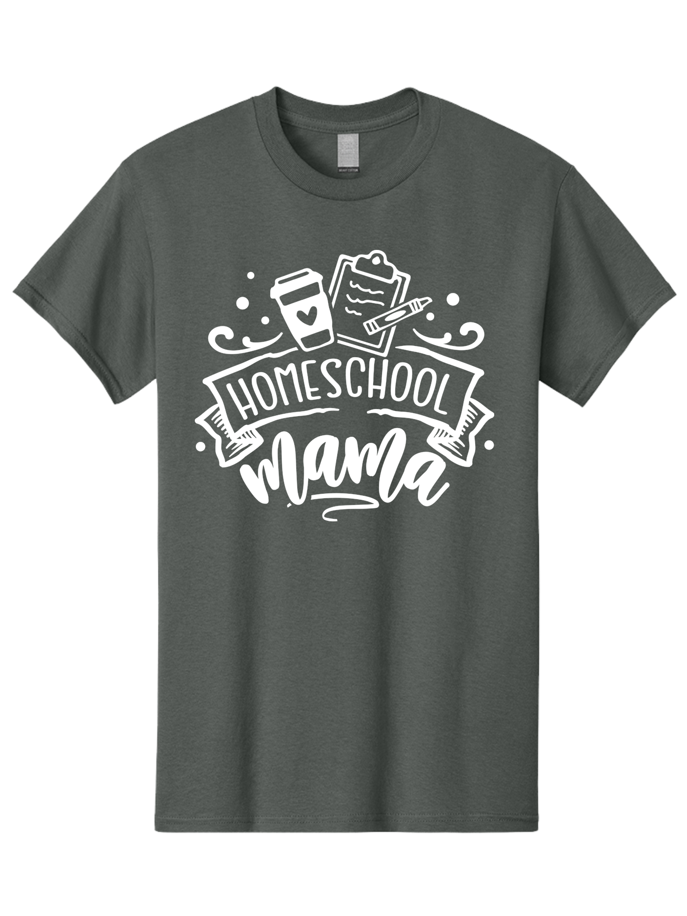 Homeschool-Mama-1 Men'S Graphic Tee, 100% Cotton, Comfortable Casual Summer Wear, Machine Washable, Homeschool Mama, Coffee Cup, Pencil, Clipboard, White Doodles, Swirls And Dots, Back To School, Homeschooling, Mom Life, Parenting, Education Aab364 23