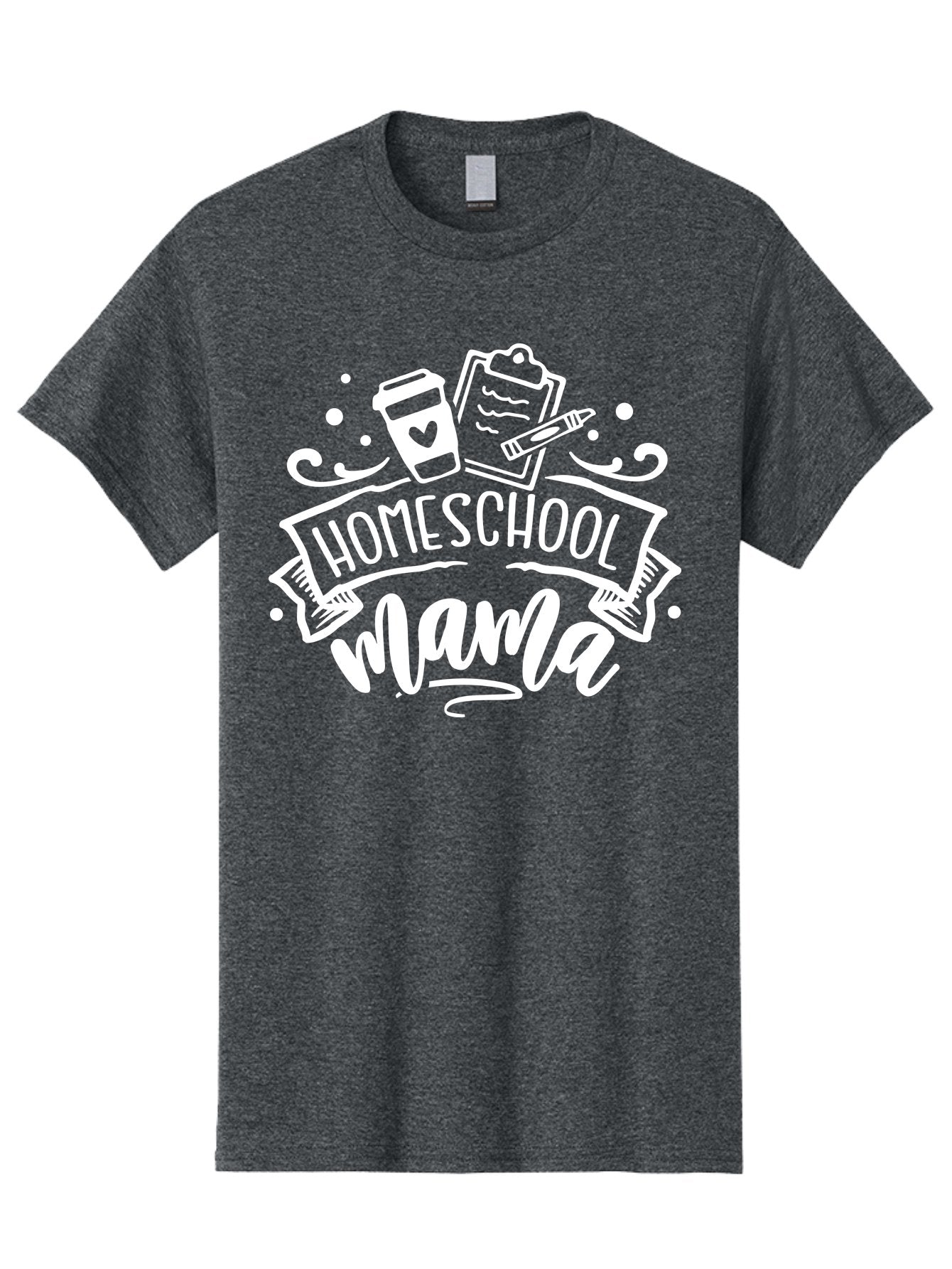 Homeschool-Mama-1 Men'S Graphic Tee, 100% Cotton, Comfortable Casual Summer Wear, Machine Washable, Homeschool Mama, Coffee Cup, Pencil, Clipboard, White Doodles, Swirls And Dots, Back To School, Homeschooling, Mom Life, Parenting, Education Aab364 10