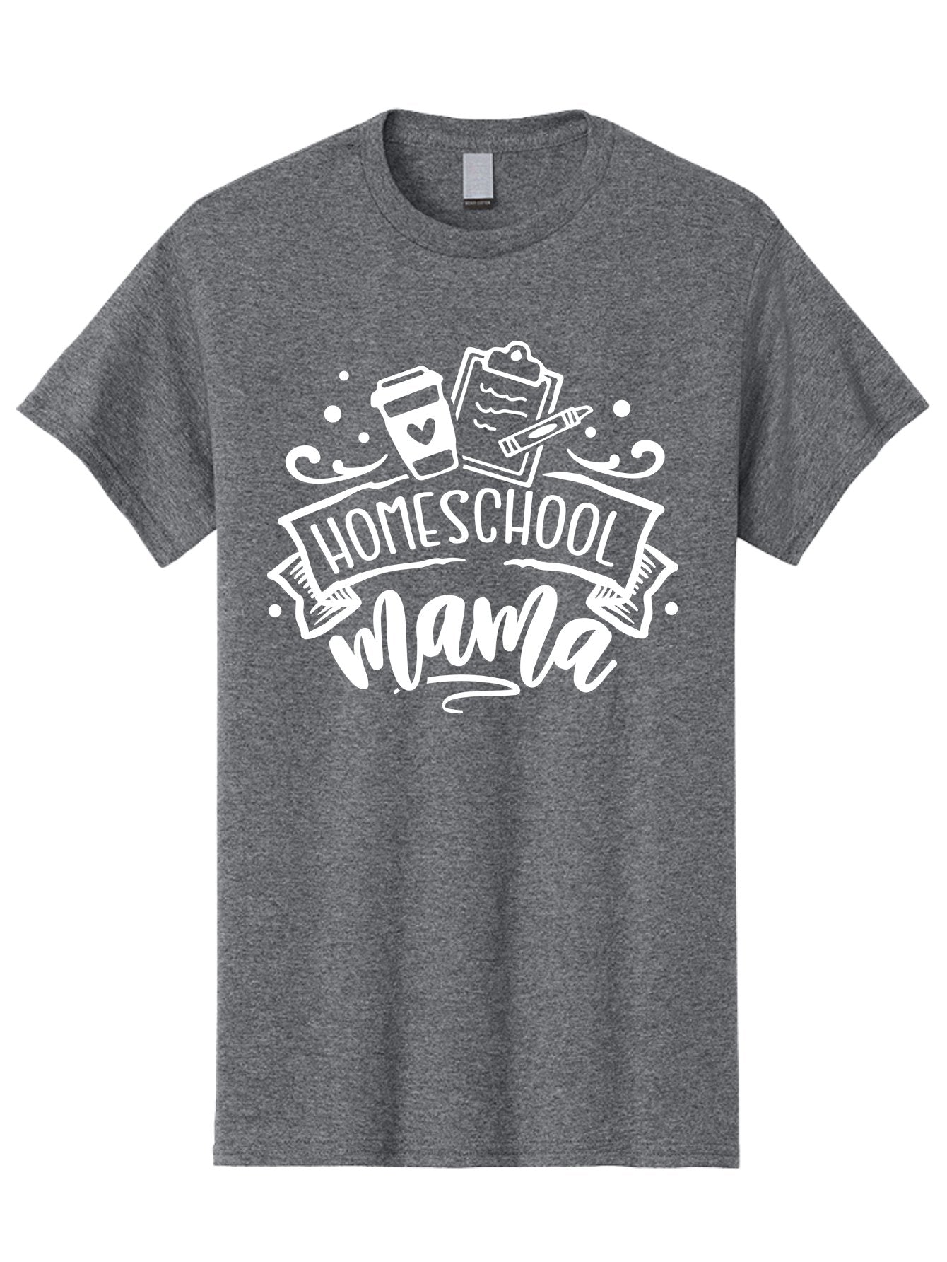 Homeschool-Mama-1 Men'S Graphic Tee, 100% Cotton, Comfortable Casual Summer Wear, Machine Washable, Homeschool Mama, Coffee Cup, Pencil, Clipboard, White Doodles, Swirls And Dots, Back To School, Homeschooling, Mom Life, Parenting, Education Aab364 8