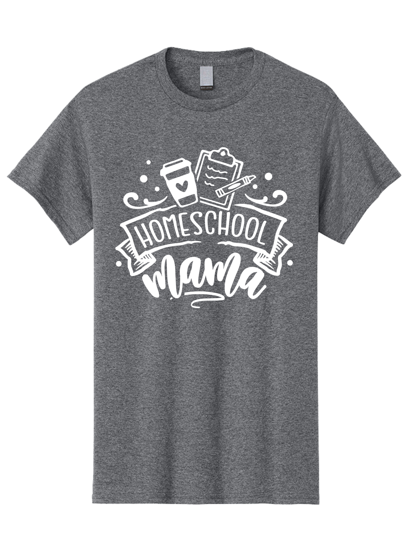 Homeschool-Mama-1 Men'S Graphic Tee, 100% Cotton, Comfortable Casual Summer Wear, Machine Washable, Homeschool Mama, Coffee Cup, Pencil, Clipboard, White Doodles, Swirls And Dots, Back To School, Homeschooling, Mom Life, Parenting, Education Aab364 11