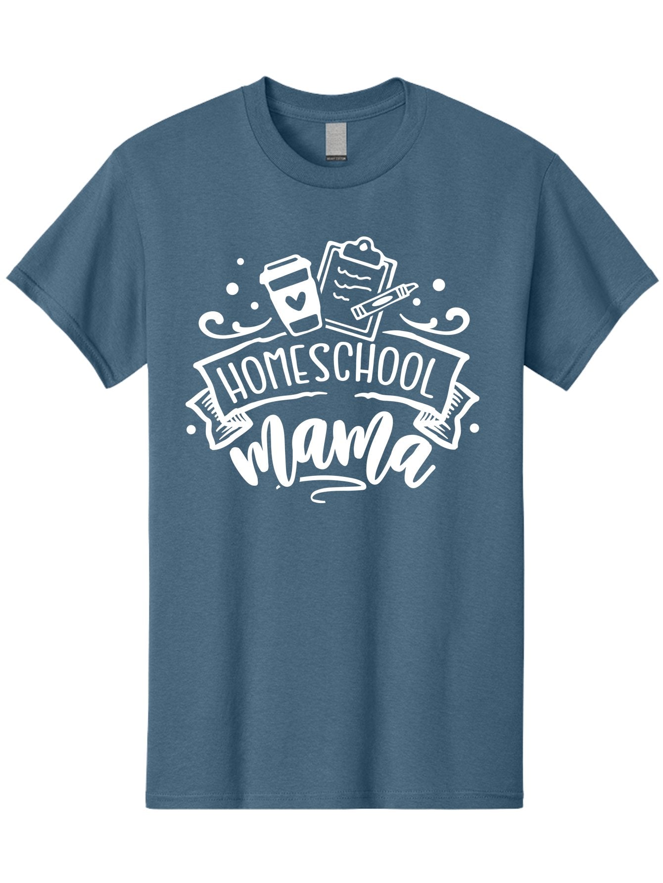 Homeschool-Mama-1 Men'S Graphic Tee, 100% Cotton, Comfortable Casual Summer Wear, Machine Washable, Homeschool Mama, Coffee Cup, Pencil, Clipboard, White Doodles, Swirls And Dots, Back To School, Homeschooling, Mom Life, Parenting, Education Aab364