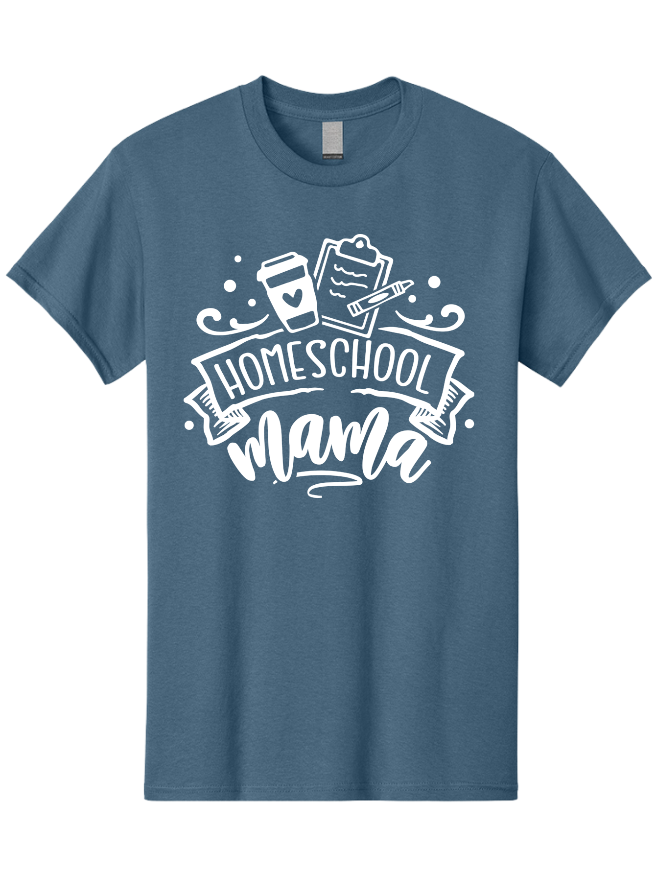 Homeschool-Mama-1 Men'S Graphic Tee, 100% Cotton, Comfortable Casual Summer Wear, Machine Washable, Homeschool Mama, Coffee Cup, Pencil, Clipboard, White Doodles, Swirls And Dots, Back To School, Homeschooling, Mom Life, Parenting, Education Aab364 21