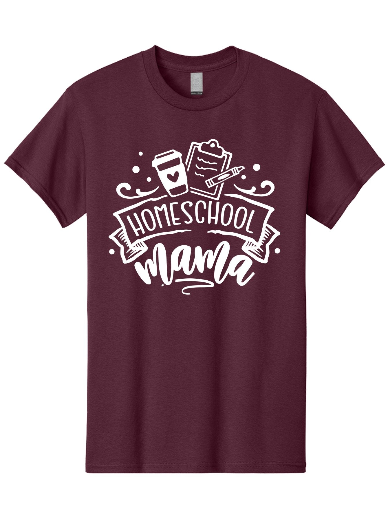 Homeschool-Mama-1 Men'S Graphic Tee, 100% Cotton, Comfortable Casual Summer Wear, Machine Washable, Homeschool Mama, Coffee Cup, Pencil, Clipboard, White Doodles, Swirls And Dots, Back To School, Homeschooling, Mom Life, Parenting, Education Aab364 13